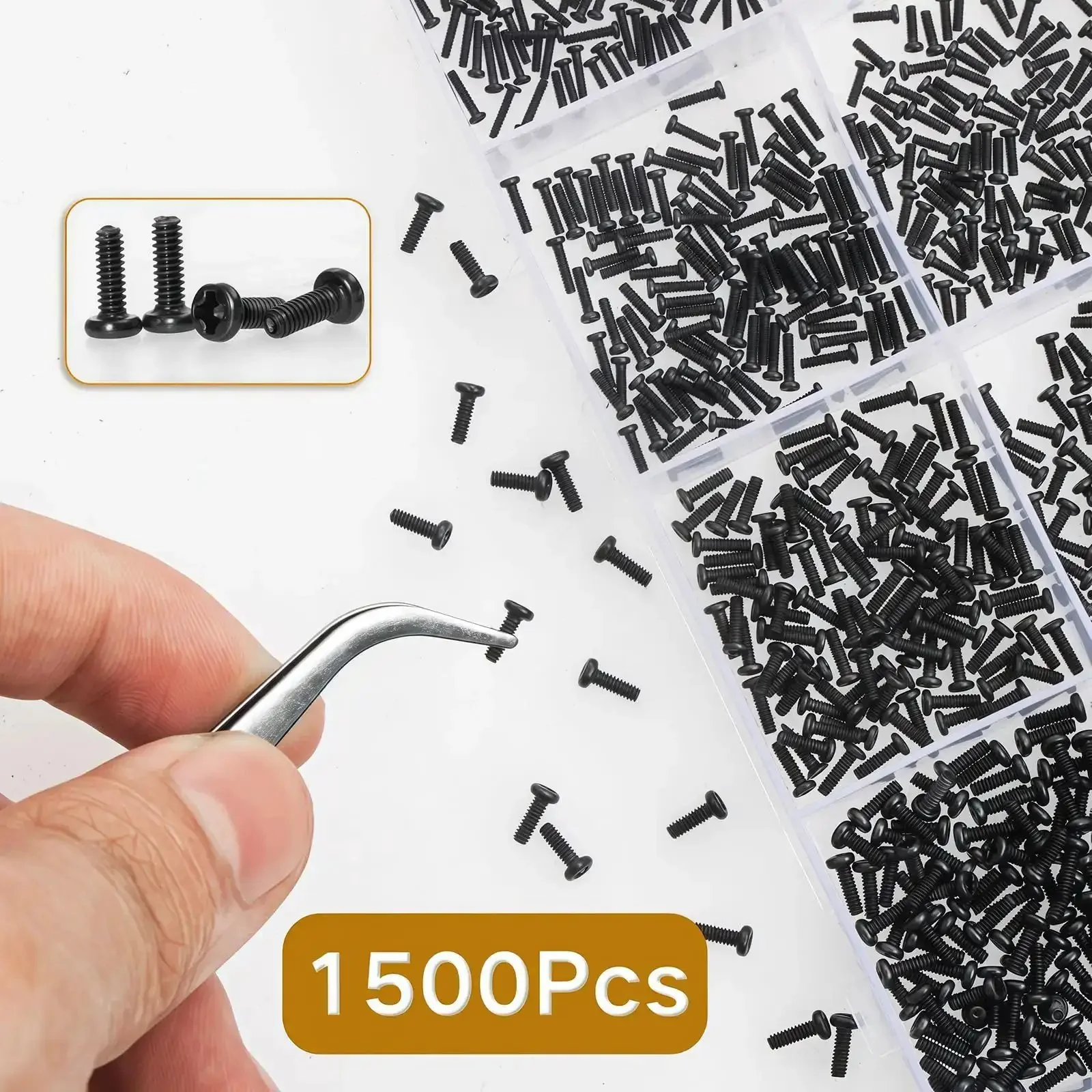 1500 Pcs Tiny Micro Repair Screws Set Black Carbon Steel Phillips Pan Head M1 To M1.7 Assortment For Eyeglasses Watches Clocks Mobile Phones And Small Electronics - Image 3