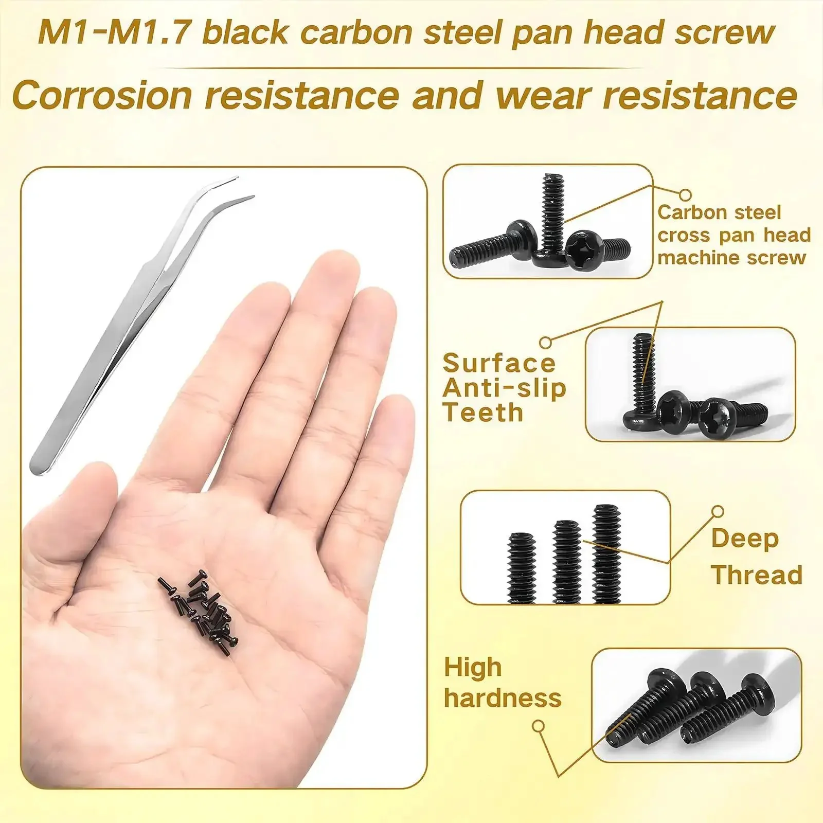 1500 Pcs Tiny Micro Repair Screws Set Black Carbon Steel Phillips Pan Head M1 To M1.7 Assortment For Eyeglasses Watches Clocks Mobile Phones And Small Electronics - Image 4
