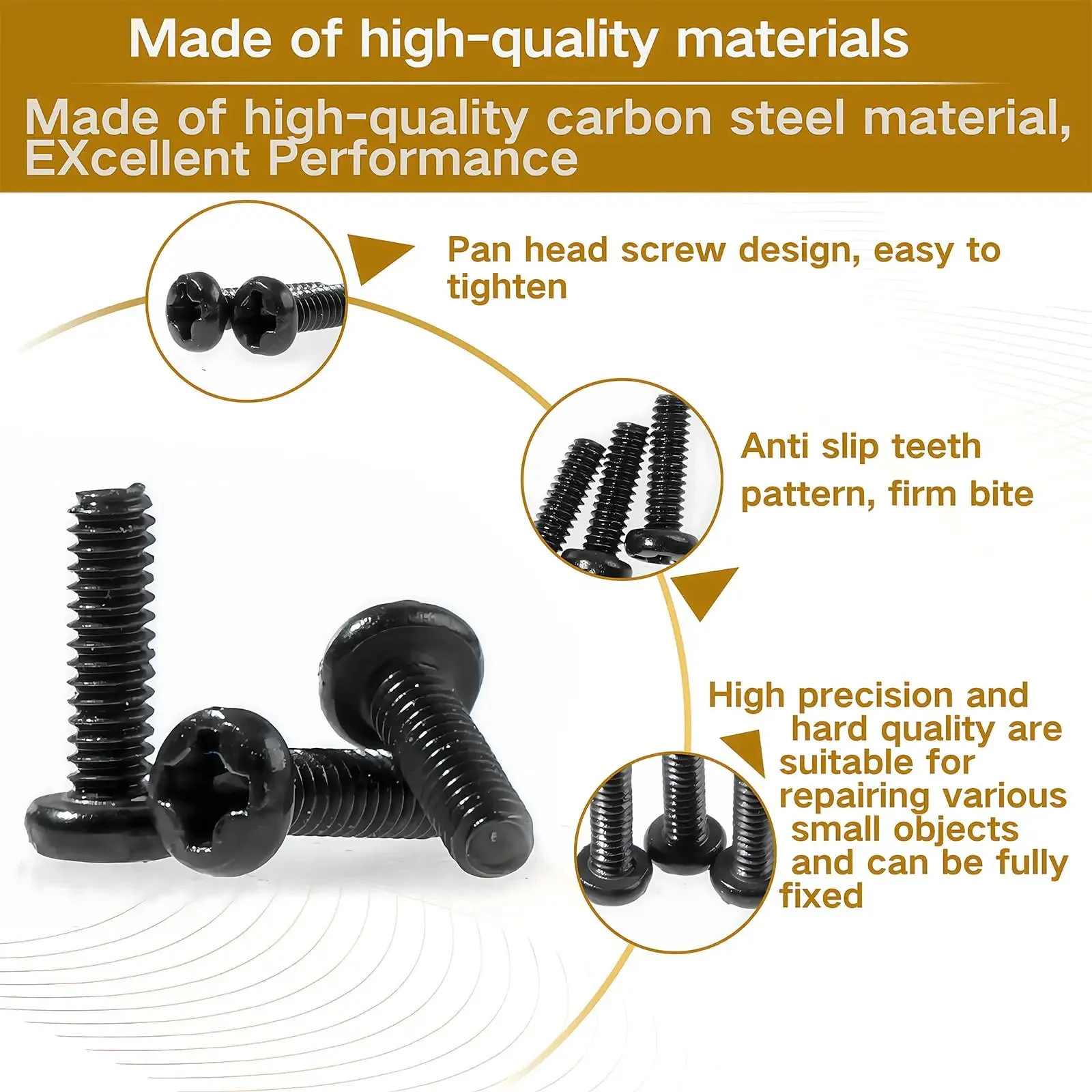 1500 Pcs Tiny Micro Repair Screws Set Black Carbon Steel Phillips Pan Head M1 To M1.7 Assortment For Eyeglasses Watches Clocks Mobile Phones And Small Electronics - Image 5