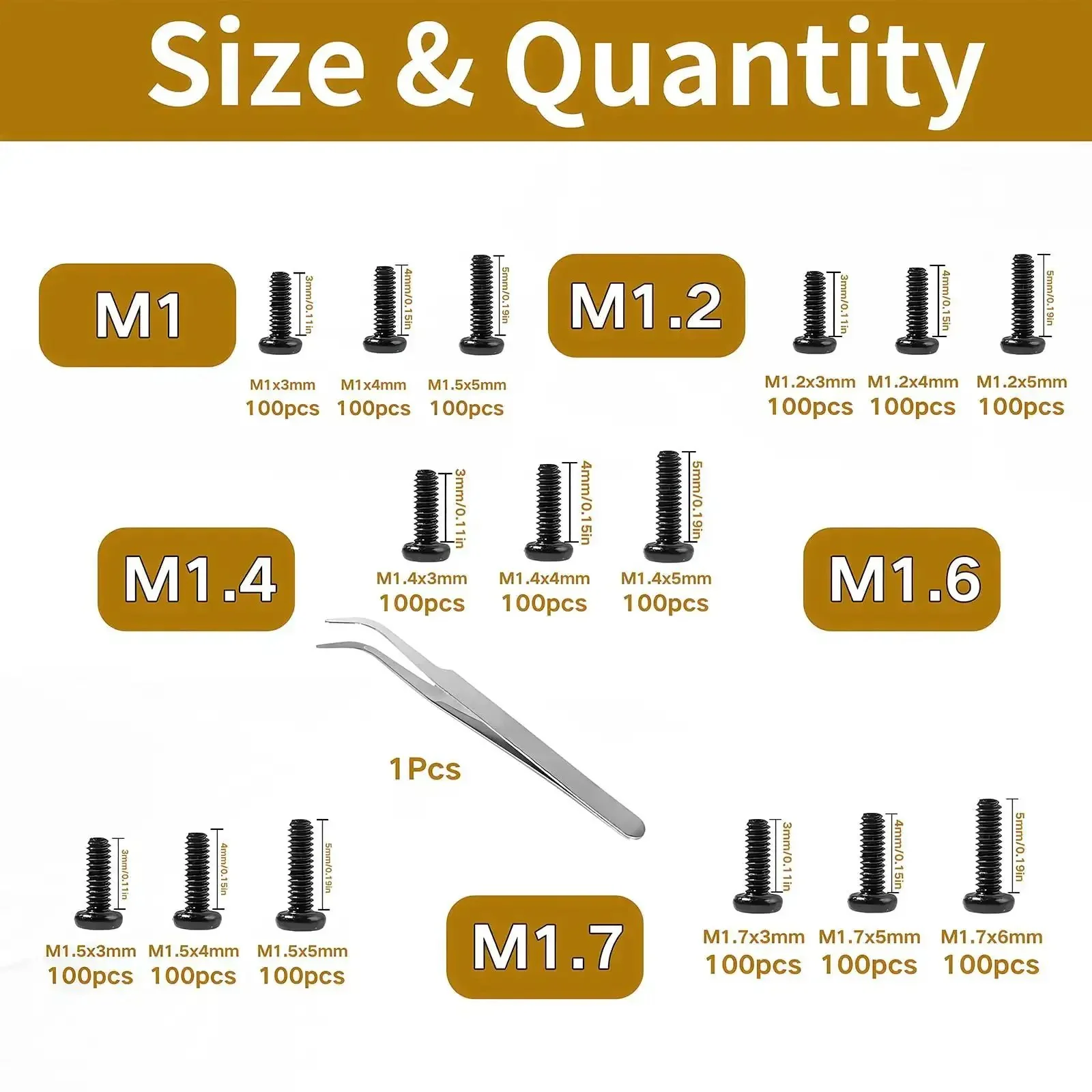 1500 Pcs Tiny Micro Repair Screws Set Black Carbon Steel Phillips Pan Head M1 To M1.7 Assortment For Eyeglasses Watches Clocks Mobile Phones And Small Electronics - Image 7