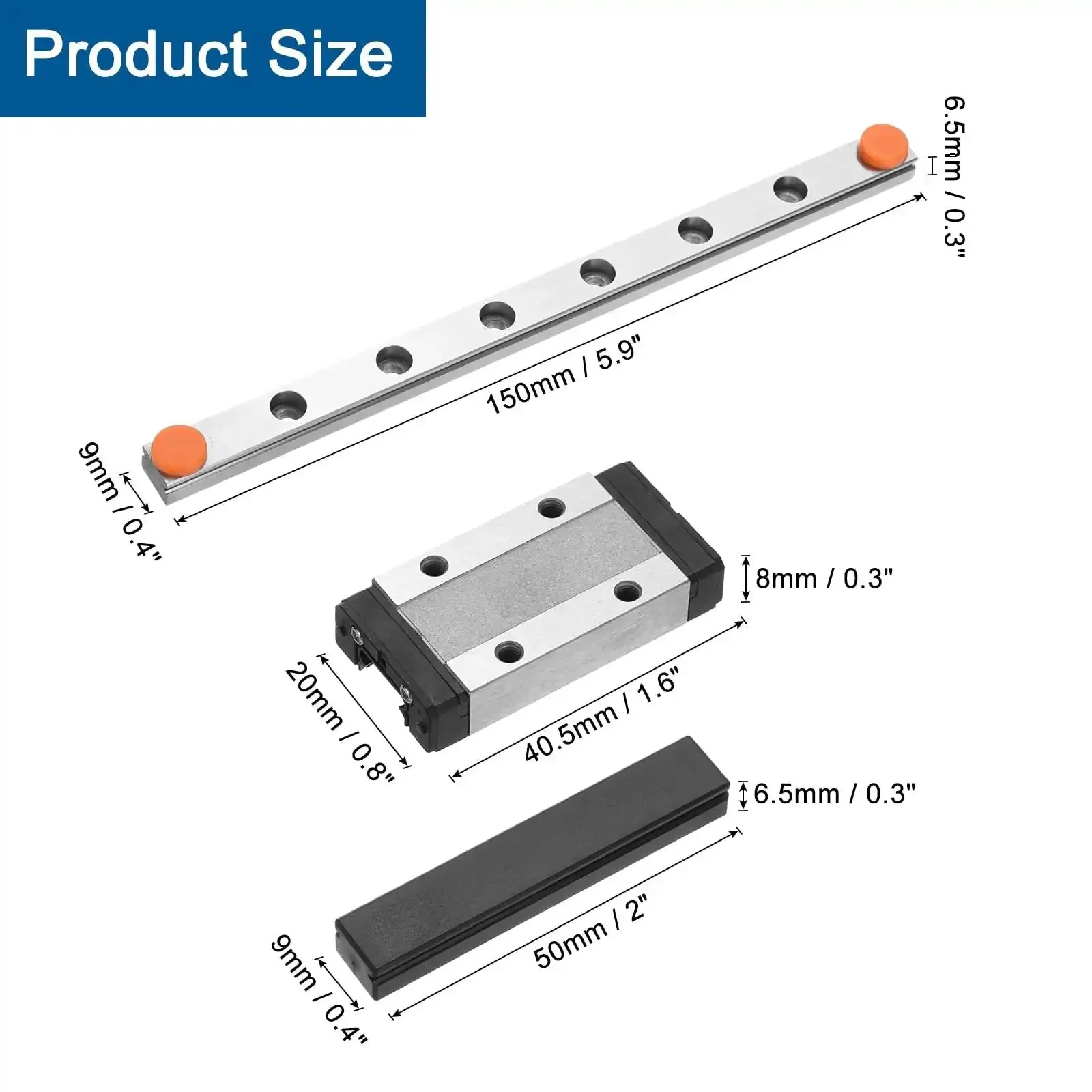 150mm Linear Guide Rail Kit With MGN9H Carriage Block For DIY 3D Printers And CNC Machines, Mini MGN9 Rail For Smooth Precision Motion, Steel And Plastic Bearing Components - Image 7