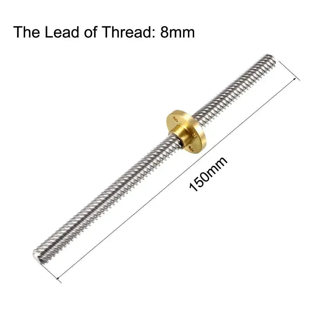 150mm T8 Lead Screw Rod 8mm Dia Stainless Steel With Copper Nut For 3D Printer Z Axis 2 Pack Trapezoidal Thread High Temp And Corrosion Resistant Smooth Operation Clear Finish - Image 3