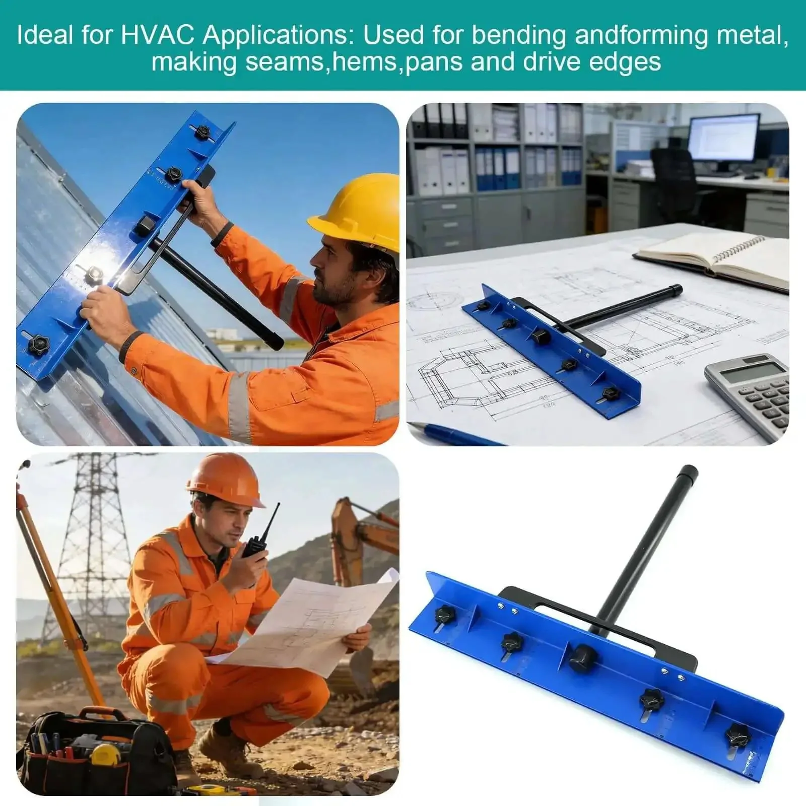 15.25 Inch Sheet Metal Hemming And Bending Tool For Roofing Panels And HVAC Duct Fabrication Pro Grade Heavy Duty Steel Bender With Built In Measurement Rulers To Fold 24 Gauge Steel At 0.2 To 2 Inch Depth - Image 2