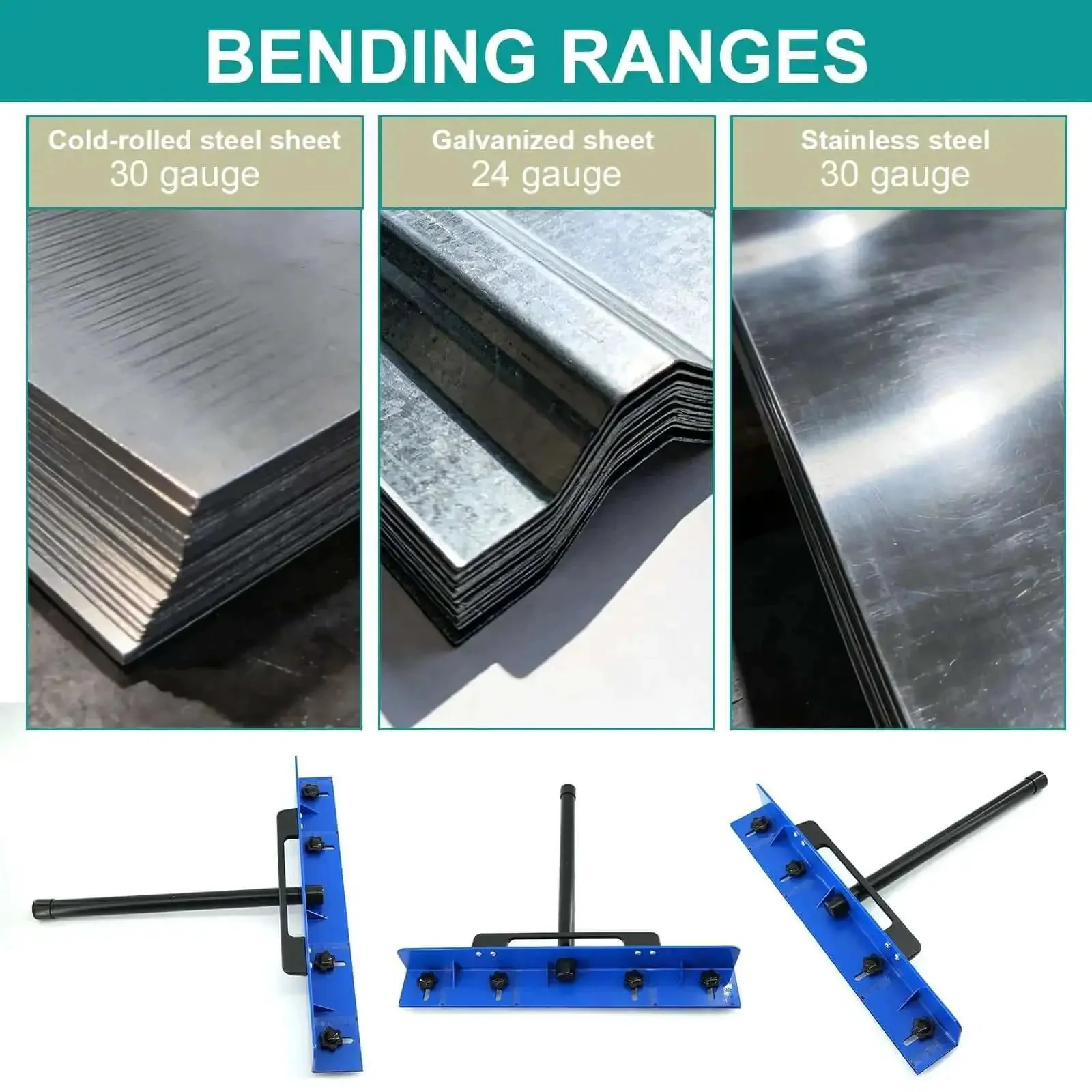 15.25 Inch Sheet Metal Hemming And Bending Tool For Roofing Panels And HVAC Duct Fabrication Pro Grade Heavy Duty Steel Bender With Built In Measurement Rulers To Fold 24 Gauge Steel At 0.2 To 2 Inch Depth - Image 4
