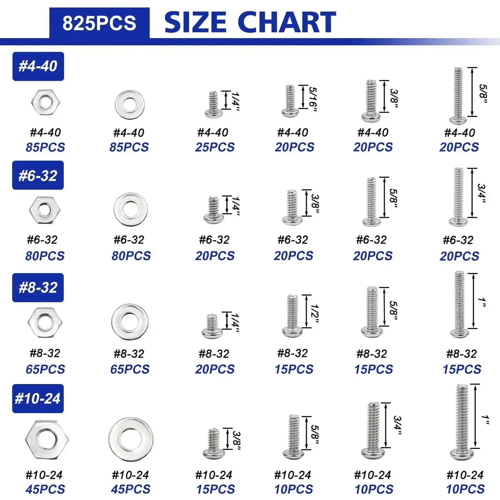 1575 Piece Stainless Steel Nuts and Bolts Kit With Phillips Pan Head and Flat Head Screws Assorted Nuts Bolts Washers In Double Sided Organizer Box For Home Garage And Shop Use DIY Ready - Image 4