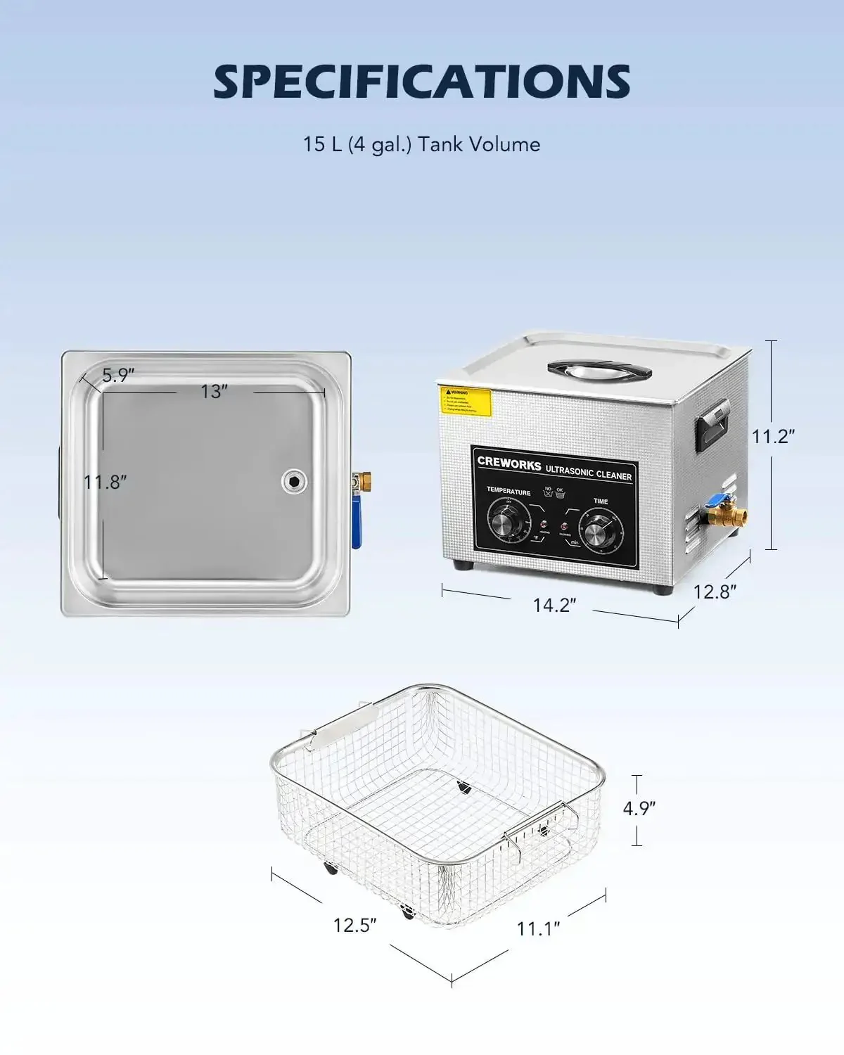 15L Ultrasonic Cleaner With Knob, 760W Total Power, 40kHz Digital Cavitation And Heater, Industrial Auto Cleaning Machine For Carburetors, Tools And Small Parts, Professional Grade Cleaning For Precision Components - Image 3