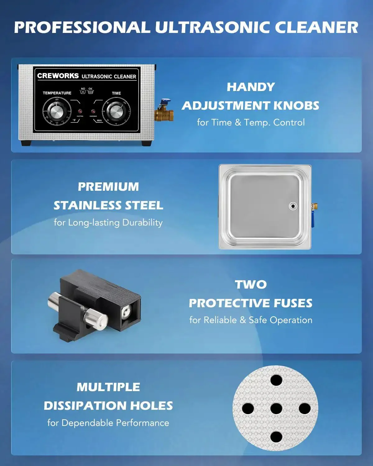 15L Ultrasonic Cleaner With Knob, 760W Total Power, 40kHz Digital Cavitation And Heater, Industrial Auto Cleaning Machine For Carburetors, Tools And Small Parts, Professional Grade Cleaning For Precision Components - Image 4