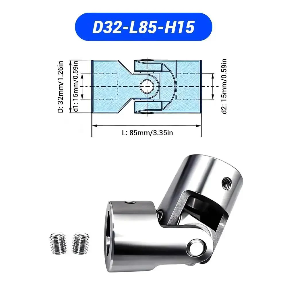 15mm To 15mm Universal Joint Coupling 304 Stainless Steel Rotatable U Joint Shaft DIY Model RC Car Robot Built Tough With High Torque Capacity And Low Backlash 32mm Diameter 85mm Length Corrosion Resistant Motor Connector - Image 6