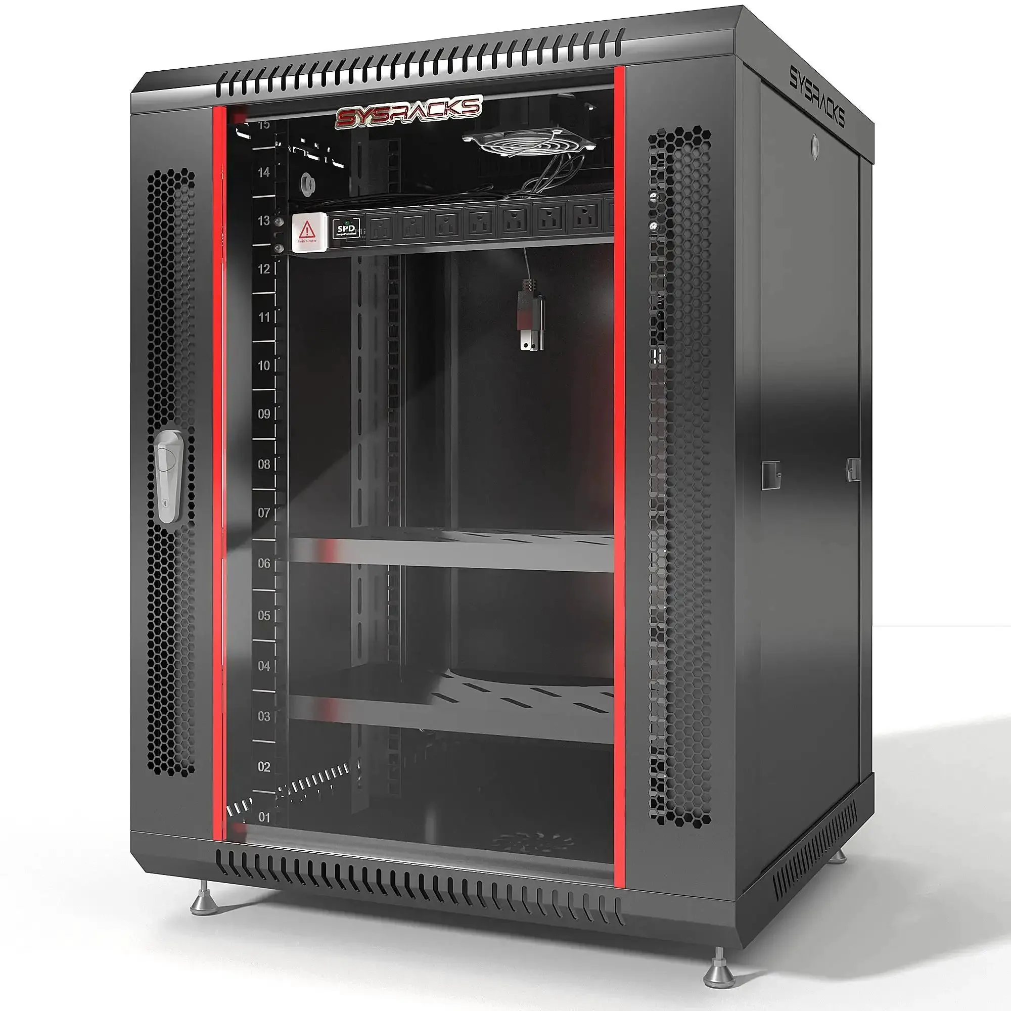 15U Wall Mount Server Rack Cabinet For 19 Inch Network Enclosures With 24 Inch Depth Built In Fan PDU And Two Shelves For IT Gear, Switches, Patch Panels And Cable Management