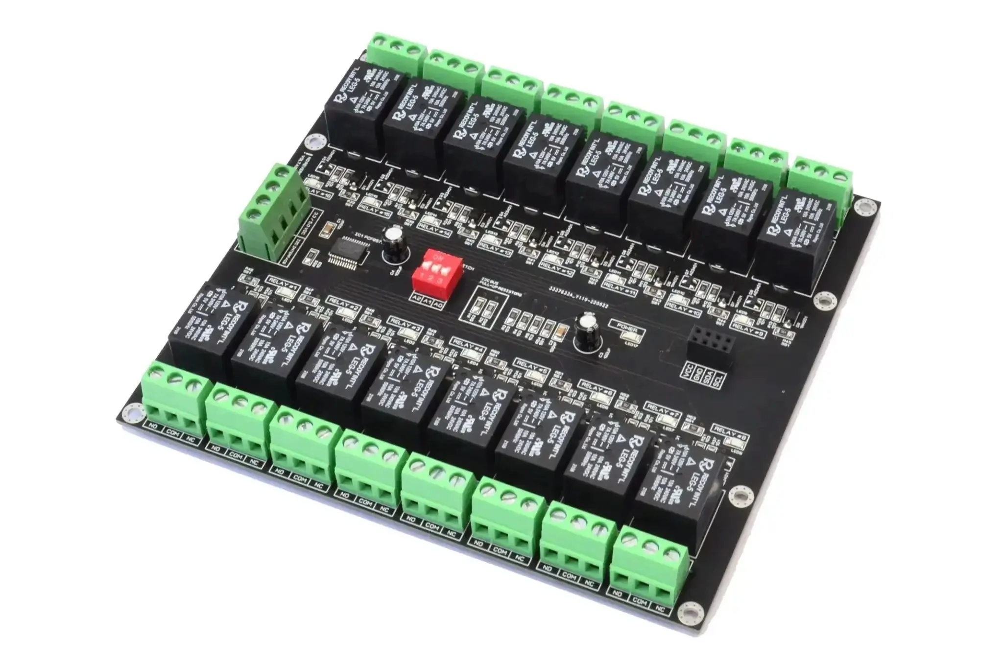 16 Channel I2C Relay Board With PCF8575 Expander For Arduino Raspberry Pi ESP32 3.3V And 5V Control Up To 10A Per Channel With Onboard LED Indicator SCL And SDA Pins