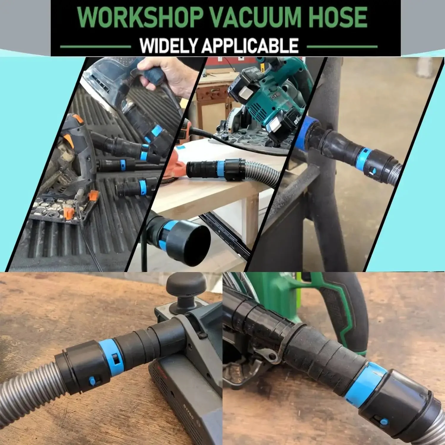 16 Foot Universal Dust Collection Hose For Home And Shop Vacuum Systems Includes 6 Pro-Grade Adapters For Woodworking Tools And Sander Works With Most Brands Heavy Duty Silver Gray Vacuum Hose - Image 7