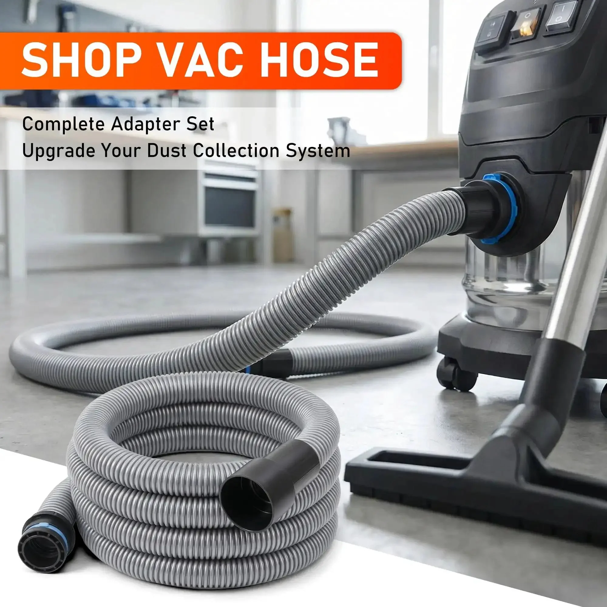 16 Ft Beefed Up Pro Grade Heavy Duty TPE Shop Vac Hose Extension Kit With 1-1/4 Inch Diameter And 6 Adapters For Dust Collection Flexible Vacuum Hose For Woodworking Tools And Sander Commercial Grade - Image 3