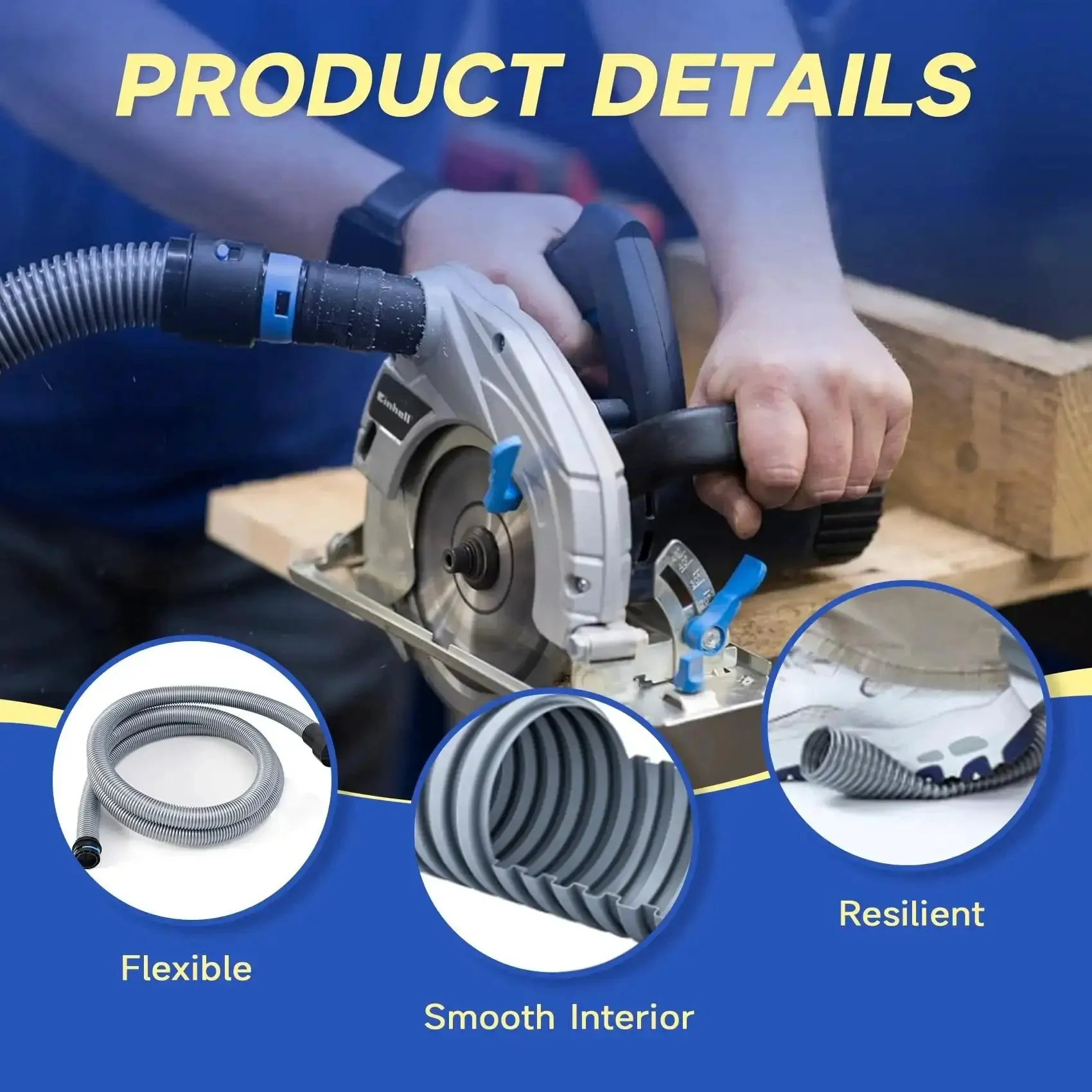 16 Ft Dust Collection Hose Kit For Home And Workshop Vacuum Systems With 1 1/4 Inch Hose 360 Degree Quick Connect Anti Kink Suction Dial Clog Resistant Inner Wall Expanded Multi Brand Adapter Set And Six Sander Adapters For 2 1/4 Inch Dust Collectors - Image 2