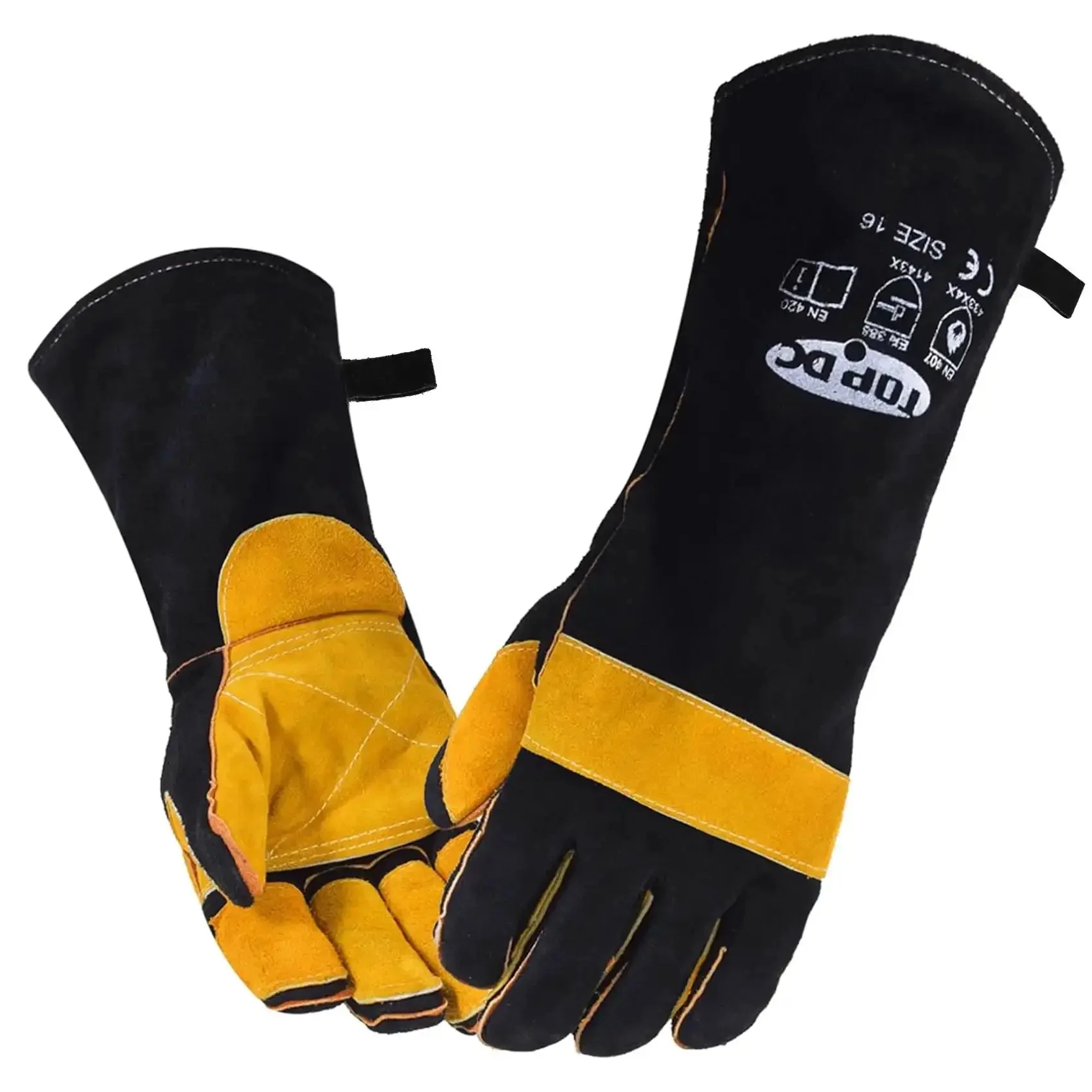 16 Inch Extreme Heat Resistant Leather Welding Gloves With Kevlar Reinforcement And Double Stitching For Mig Tig Stick Welding, Forge, Bbq, Grill, Fireplace, Wood Stove, Furnace, Oven And Safe, Loving Pet Care