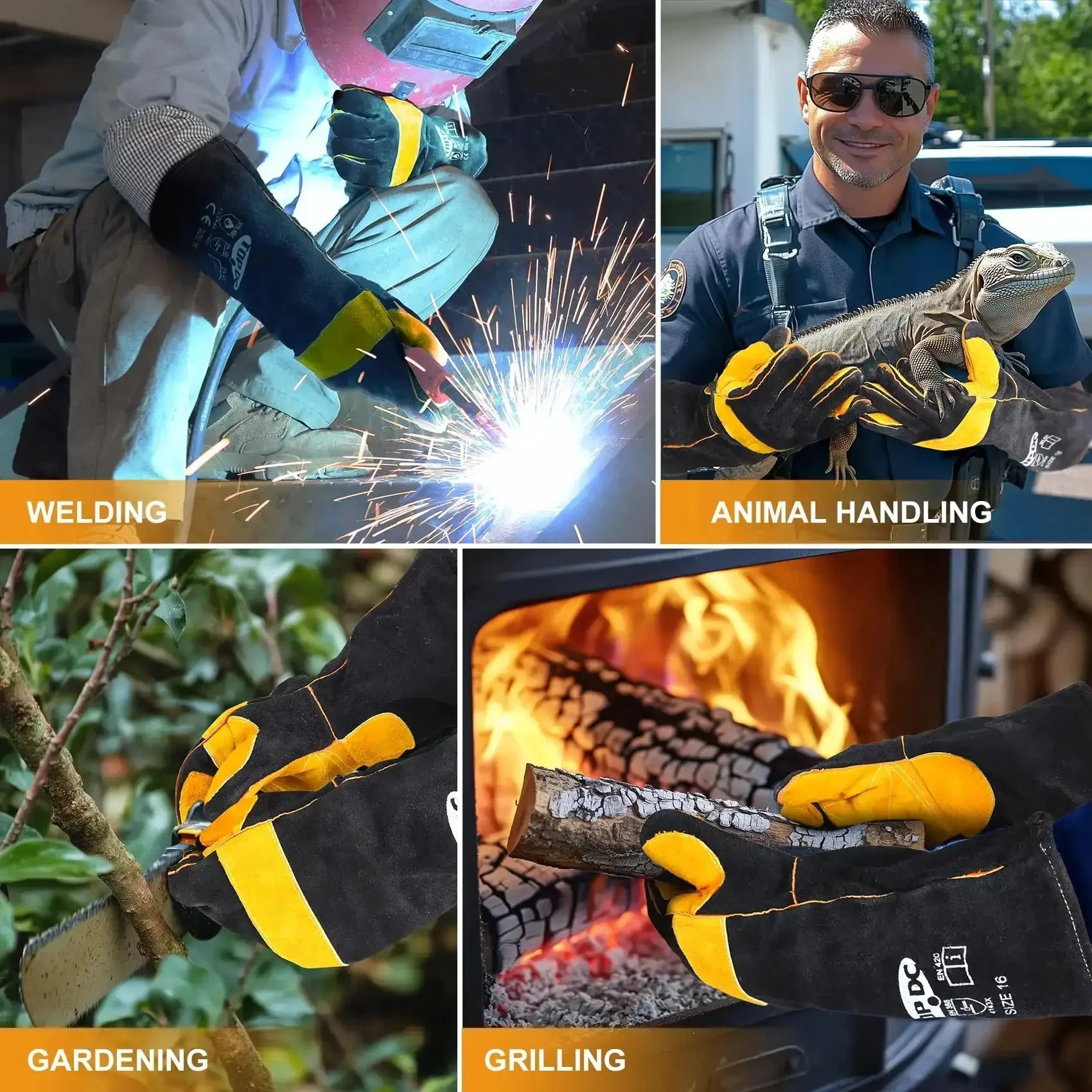 16 Inch Extreme Heat Resistant Leather Welding Gloves With Kevlar Reinforcement And Double Stitching For Mig Tig Stick Welding, Forge, Bbq, Grill, Fireplace, Wood Stove, Furnace, Oven And Safe, Loving Pet Care - Image 2