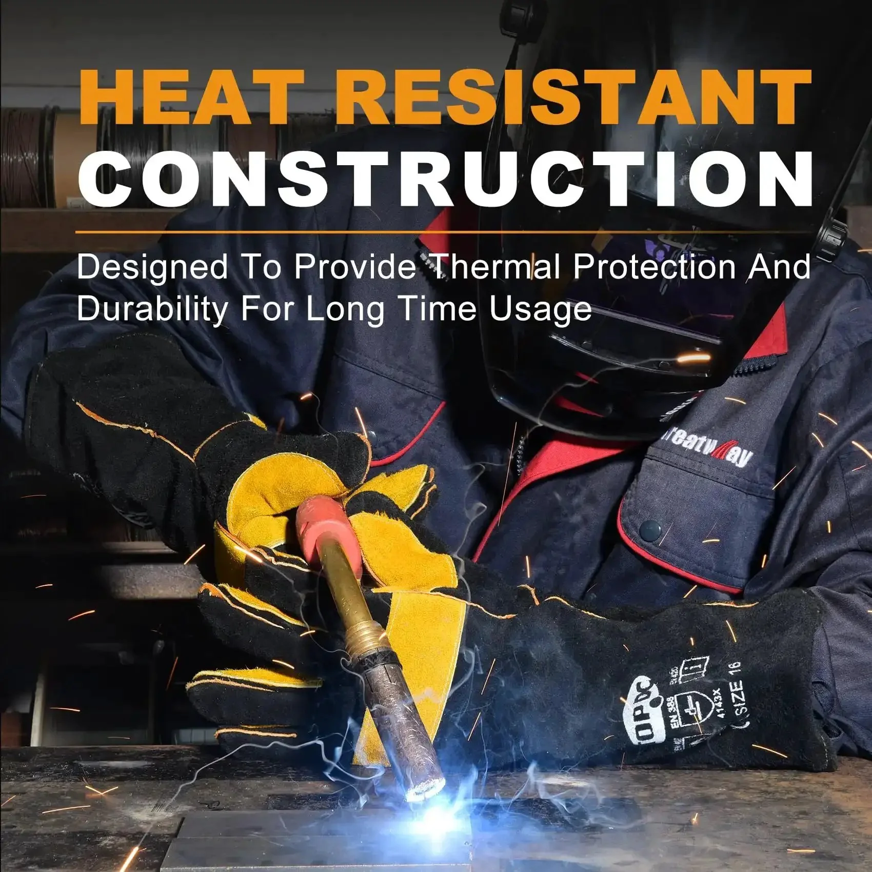 16 Inch Extreme Heat Resistant Leather Welding Gloves With Kevlar Reinforcement And Double Stitching For Mig Tig Stick Welding, Forge, Bbq, Grill, Fireplace, Wood Stove, Furnace, Oven And Safe, Loving Pet Care - Image 8