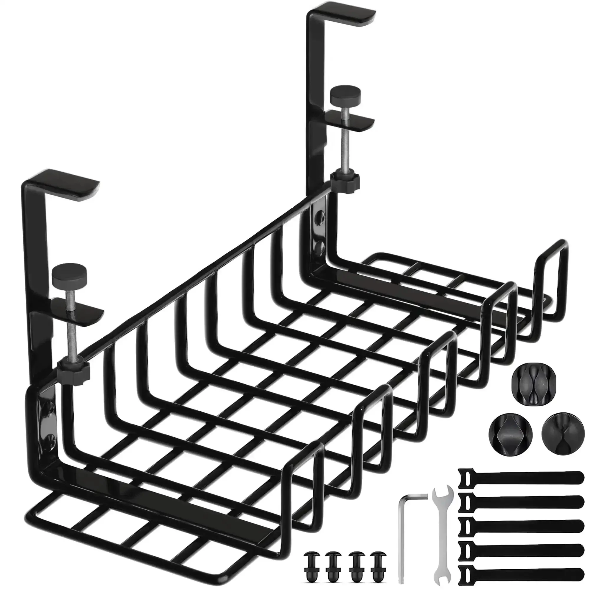 16 Inch Under Desk Cable Management Tray No Drill Cord Organizer With Secure Clamps For Wire Management In Office Or Home Sturdy 4mm Wire Desk Rack With Anti Scratch Pads Detachable And Removable For Easy Access