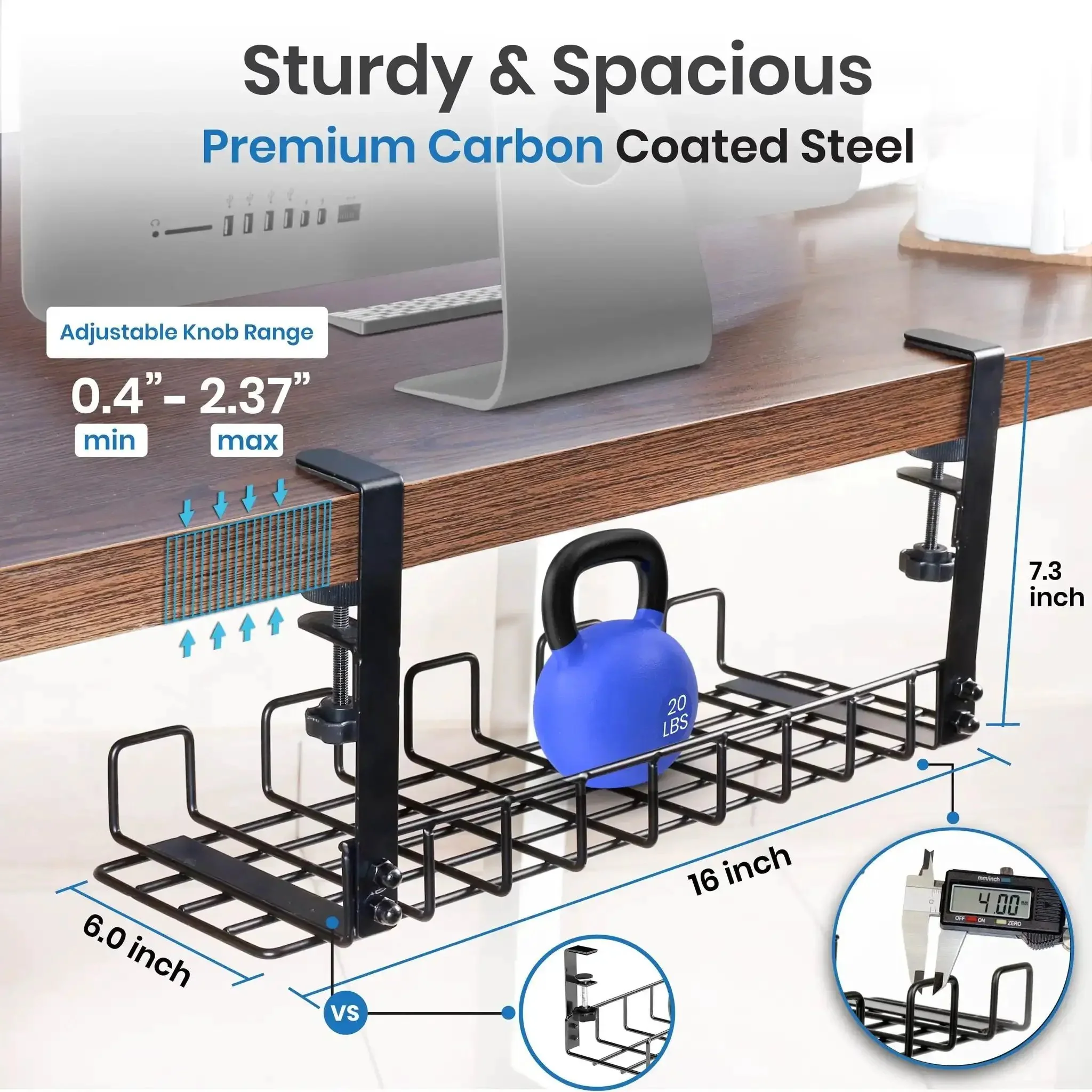 16 Inch Under Desk Cable Management Tray No Drill Cord Organizer With Secure Clamps For Wire Management In Office Or Home Sturdy 4mm Wire Desk Rack With Anti Scratch Pads Detachable And Removable For Easy Access - Image 6
