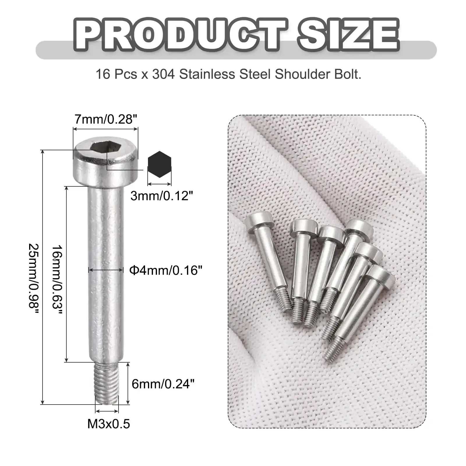 16 Pack 304 Stainless Steel Built To Last Shoulder Bolts With 4mm Shoulder Diameter And 16mm Length M3x0.5 Thread Hex Socket For Hydraulic And Injection Molding Machinery And Industrial Equipment - Image 6