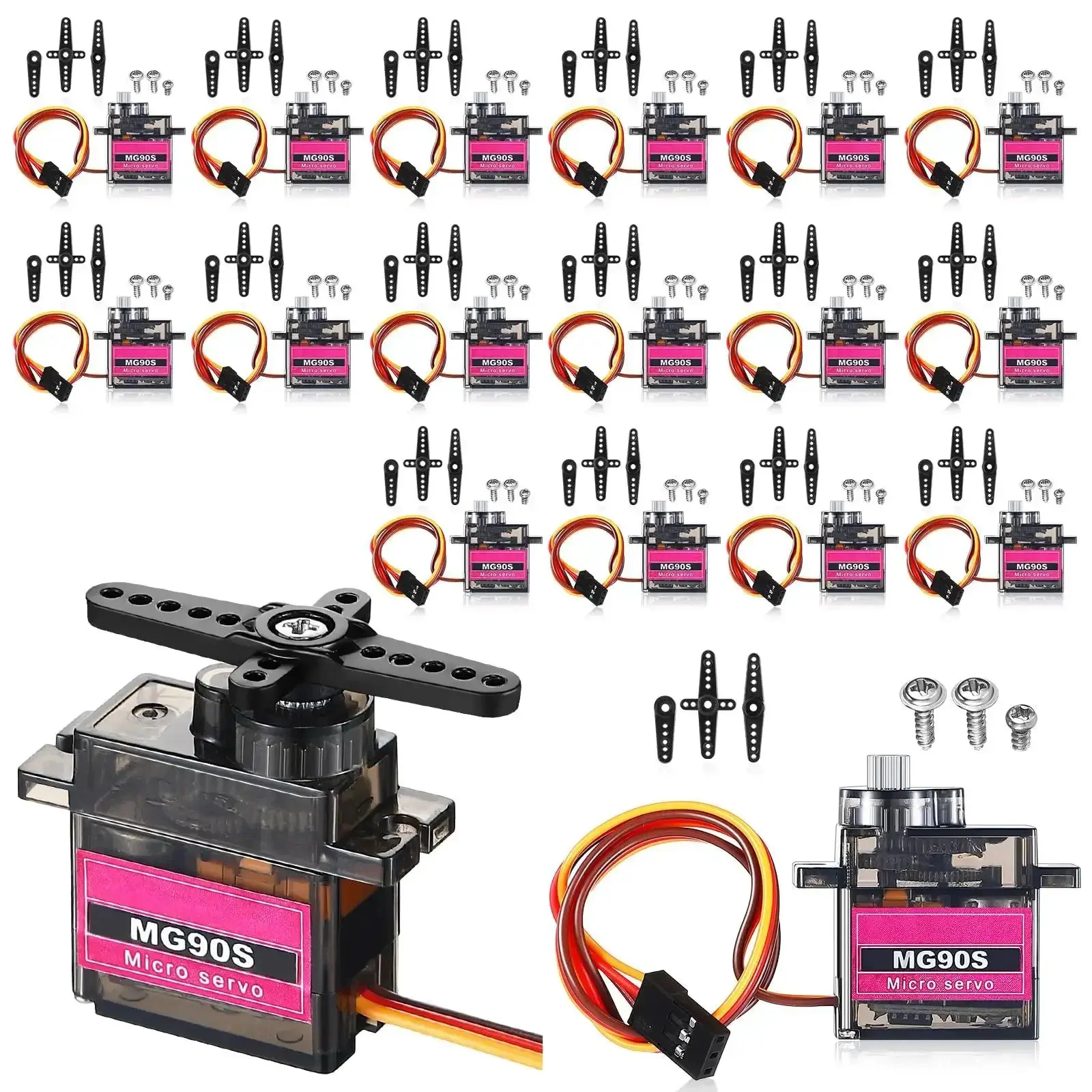 16 Pack Mini SG90 9g Micro Servo Motors RC Servo Kit For Robots, Helicopters, Planes, Cars, Boats, Complete Set With Arms, Fixing Screws And Easy Mounts