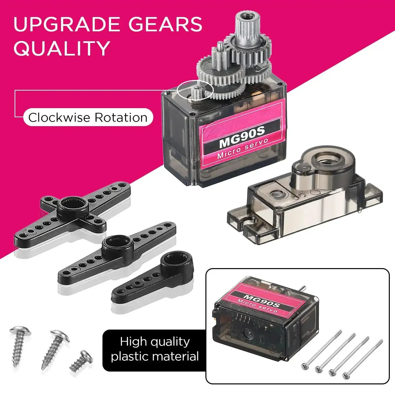 16 Pack Mini SG90 9g Micro Servo Motors RC Servo Kit For Robots, Helicopters, Planes, Cars, Boats, Complete Set With Arms, Fixing Screws And Easy Mounts - Image 4