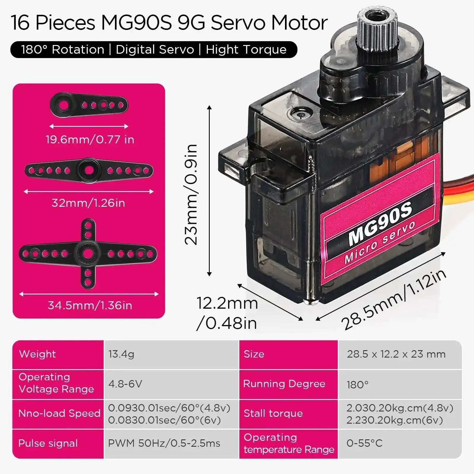 16 Pack Mini SG90 9g Micro Servo Motors RC Servo Kit For Robots, Helicopters, Planes, Cars, Boats, Complete Set With Arms, Fixing Screws And Easy Mounts - Image 7