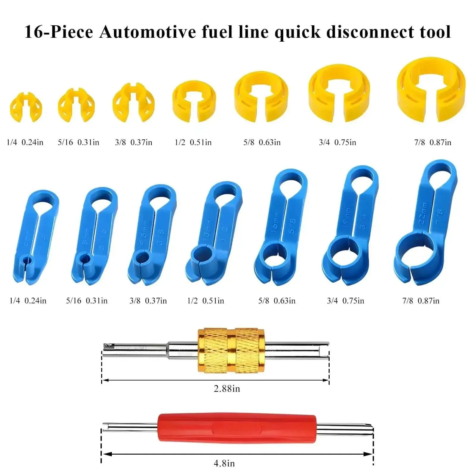 16 Piece Fuel Line And Transmission Quick Disconnect Tool Set For Cars With 1/4 5/16 3/8 1/2 5/8 3/4 7/8 Inch Line Fittings Master Disconnect Kit With Valve Core Remover For Easy Fuel And Oil Cooler Line Removal - Image 6