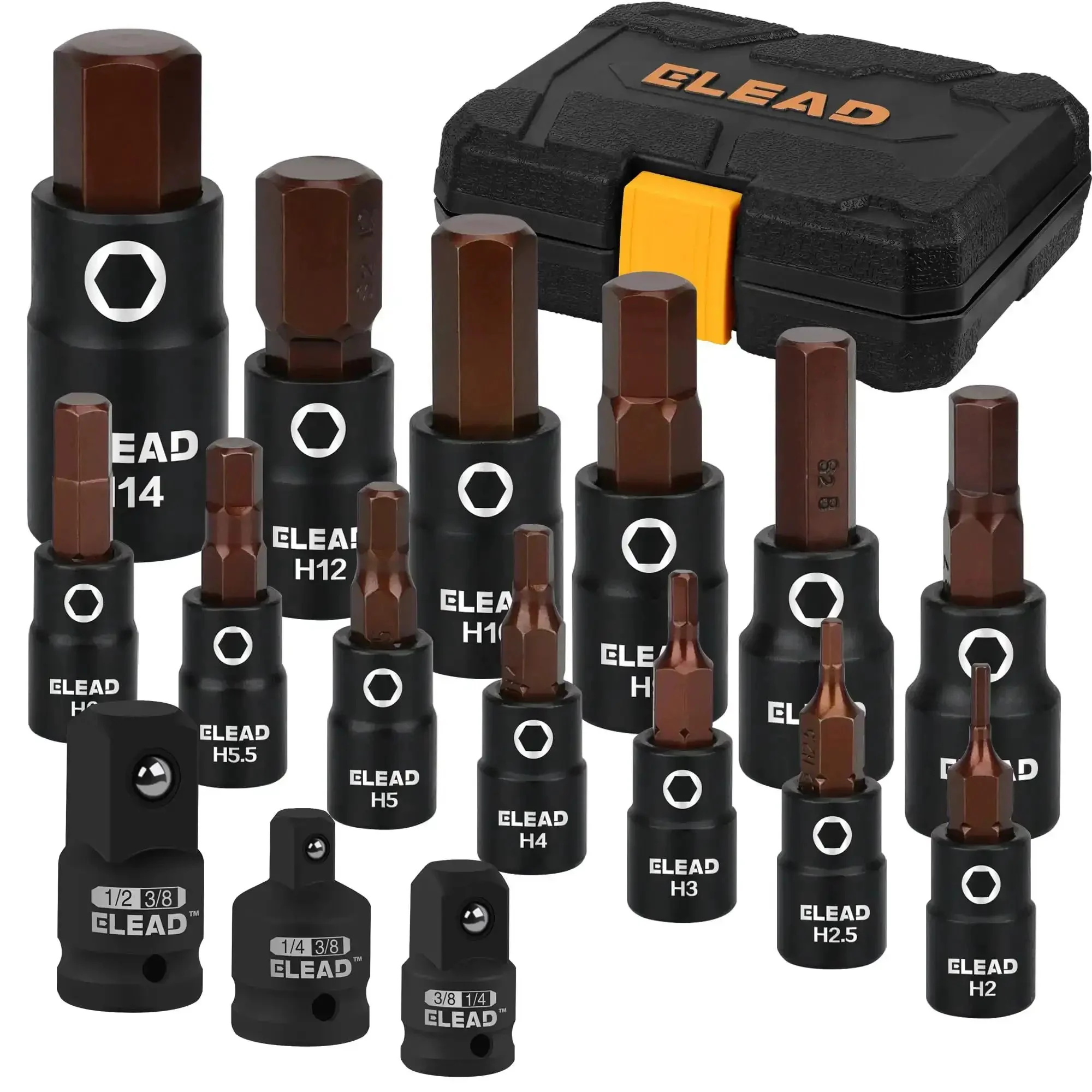 16 Piece Metric Hex Bit Socket Set In Durable S2 Steel With 1/4, 3/8 And 1/2 Inch Drives, Covers 2mm To 14mm With Adapters, Detent Pin Holes For Secure Fit, The Go-To Allen Socket Set For Home Garage And Pro Mechanics