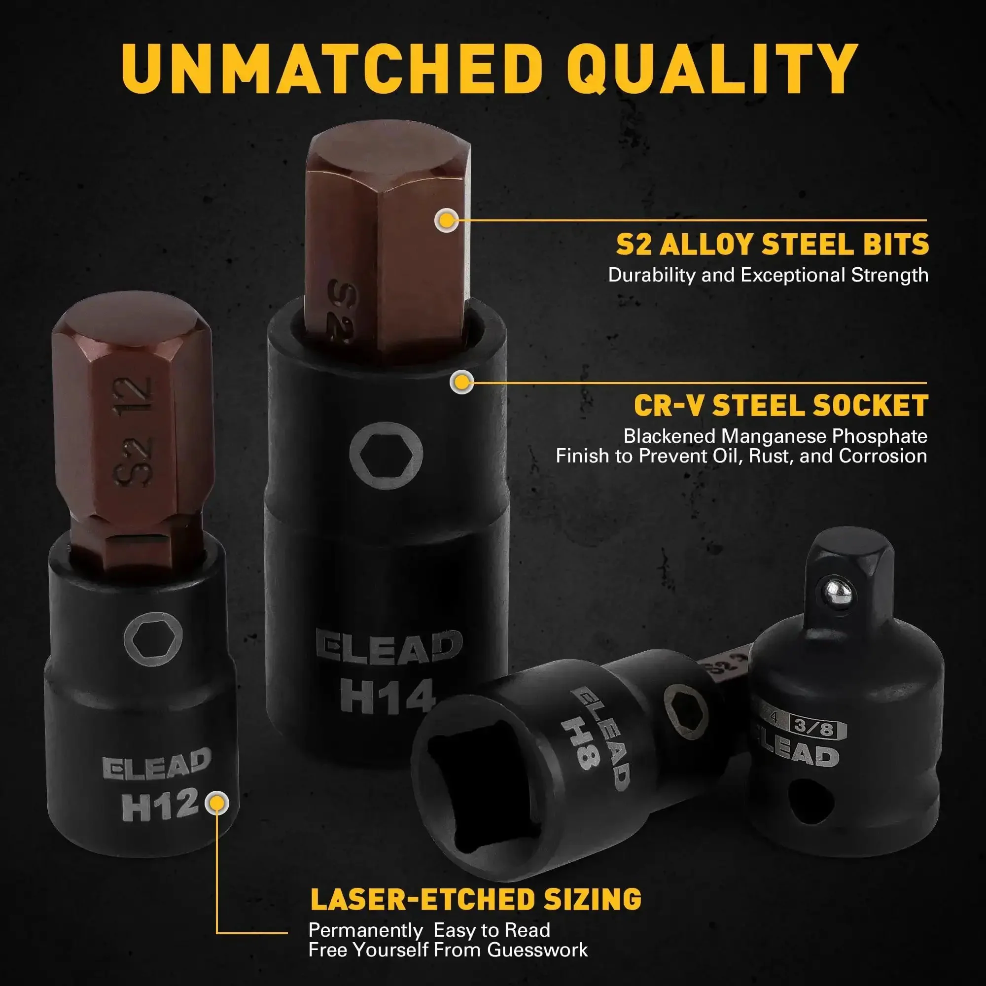 16 Piece Metric Hex Bit Socket Set In Durable S2 Steel With 1/4, 3/8 And 1/2 Inch Drives, Covers 2mm To 14mm With Adapters, Detent Pin Holes For Secure Fit, The Go-To Allen Socket Set For Home Garage And Pro Mechanics - Image 5