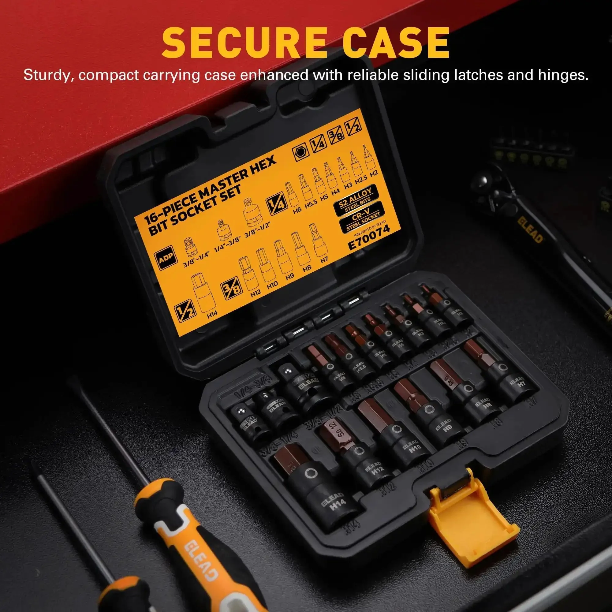 16 Piece Metric Hex Bit Socket Set In Durable S2 Steel With 1/4, 3/8 And 1/2 Inch Drives, Covers 2mm To 14mm With Adapters, Detent Pin Holes For Secure Fit, The Go-To Allen Socket Set For Home Garage And Pro Mechanics - Image 7
