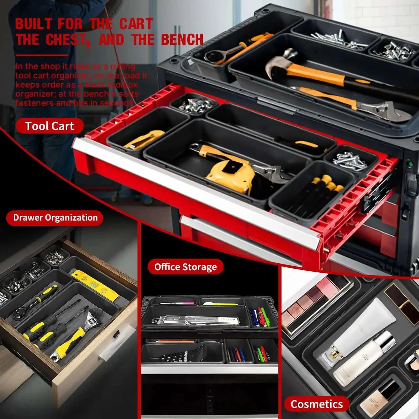 16 Piece Small Parts Tool Box Organizer Trays Set For Tool Box Drawer Storage With Eight Small And Eight Extra Small Trays The Ultimate Screw And Hardware Organizer Box For Toolbox Garage Workbench And DIY Projects - Image 2
