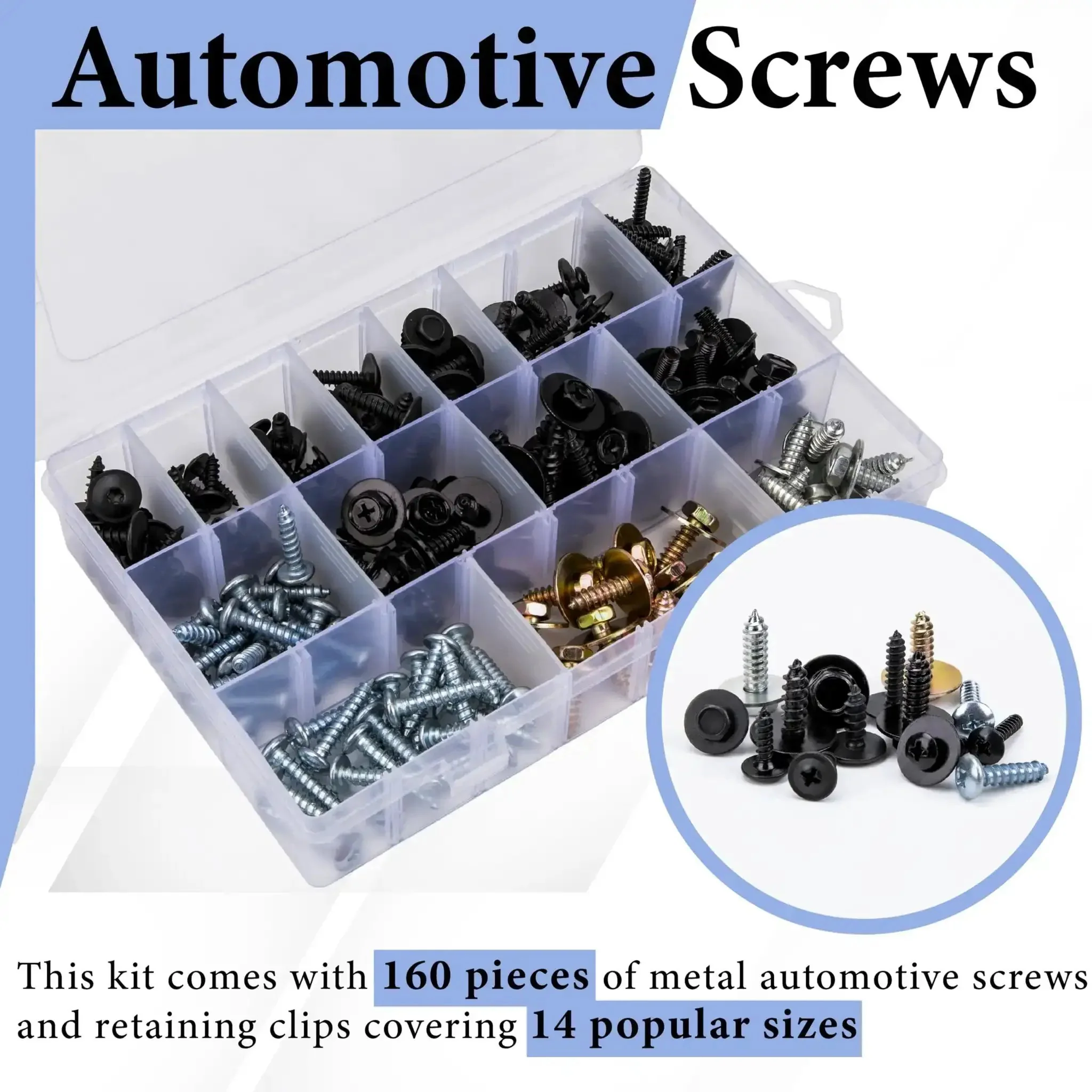 160 Piece Car Screw Kit With 14 Sizes Self Tapping Phillips Round Head Retainer Clips For Bumper Hood And Trim Auto Fasteners Set Plug And Play Ready Compatible With GM Ford Porsche Toyota - Image 6