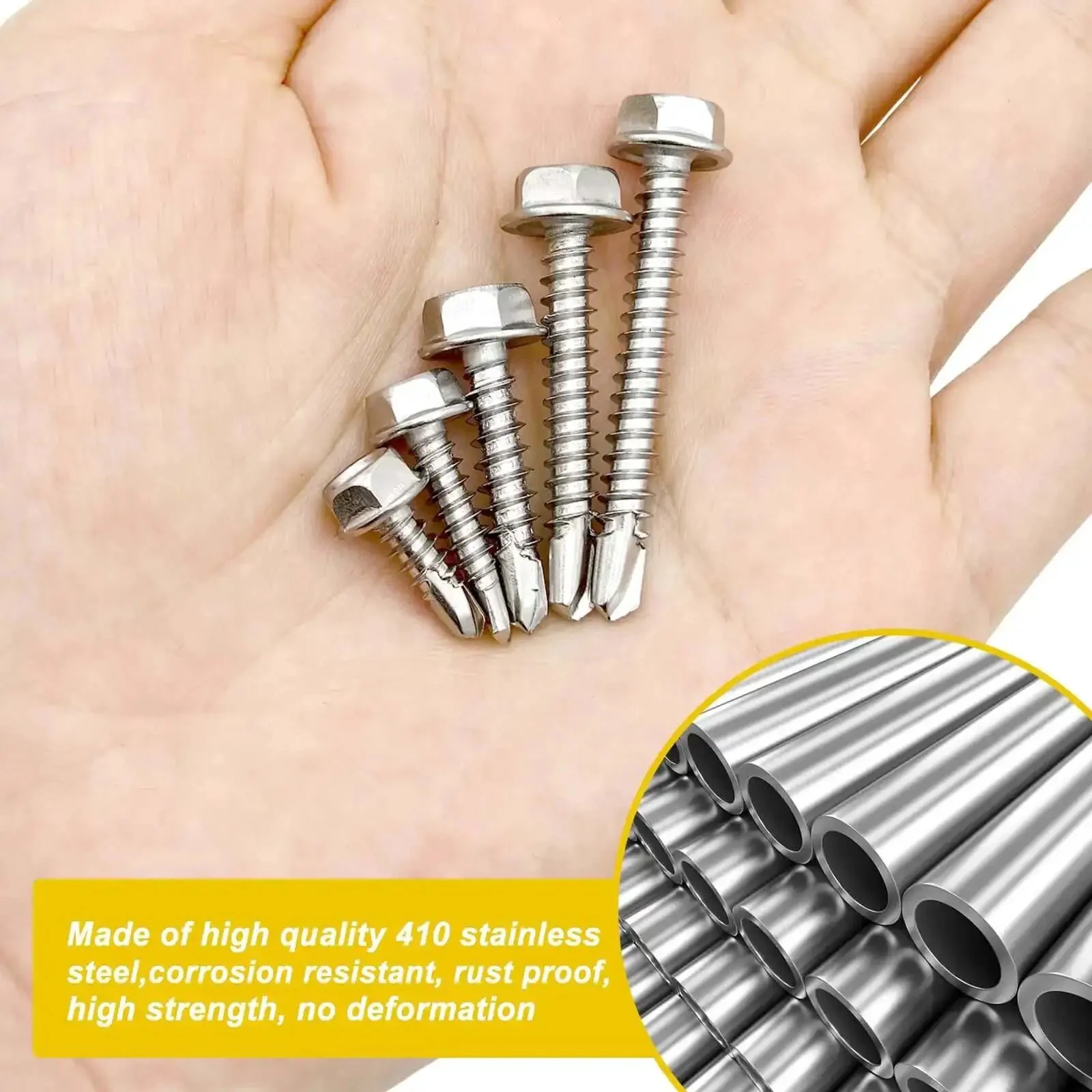 160 Piece Hex Washer Head Self Drilling Screws Set In 410 Stainless For Metal Wood And Plastic Self Tapping TEK Screws High Strength Stainless Steel Sizes Eight And Ten No Pilot Hole Needed Quick Drill Tap And Fasten - Image 6