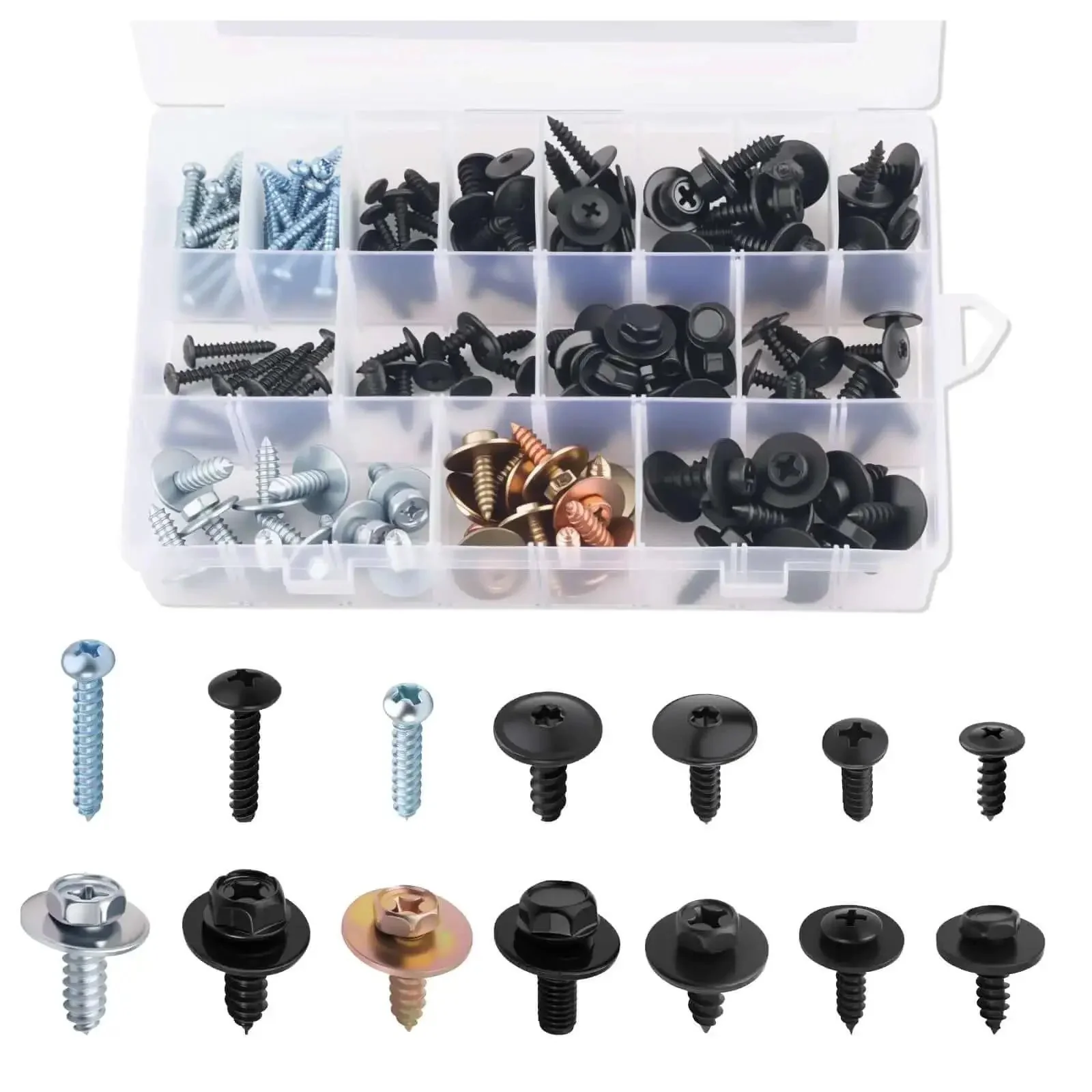 160 Piece Metal Car Screw Kit With 14 Size Options Pan Head Self Tapping Screws DIY Friendly Retainer Clips For Car Bumper Mudguard Trim Universal Auto Fasteners For Bumper Covers Fender Flares Mud Flaps And Interior Trim Panels