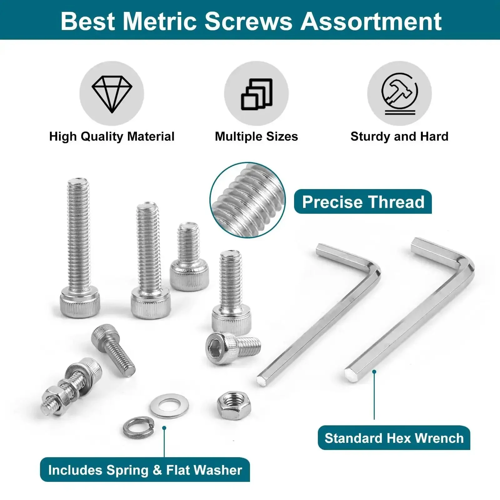 1600 Pcs Metric Screw And Bolt Kit M2 M3 M4 M5 Stainless Steel Hex Socket Head Cap Screws Nuts And Bolts With Flat And Lock Washers For Electronics DIY Projects And Hobby Builds - Image 7