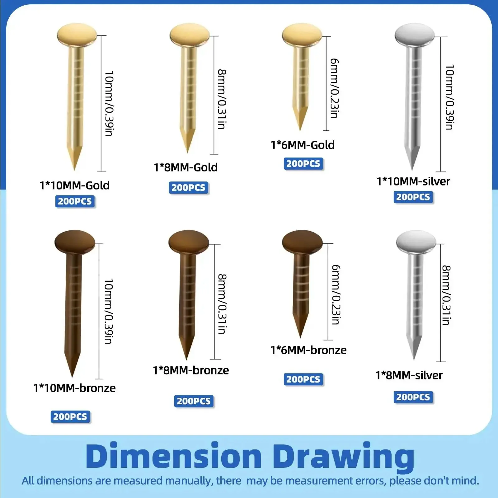 1600Pcs Tiny Nails Kit With 1x6mm 1x8mm 1x10mm Wooden Nails In Gold Silver Bronze, DIY Hardware Fixes, Ideal For Small Woodworking And Craft Projects, Comes With Clear Storage Box For Easy Organization - Image 7