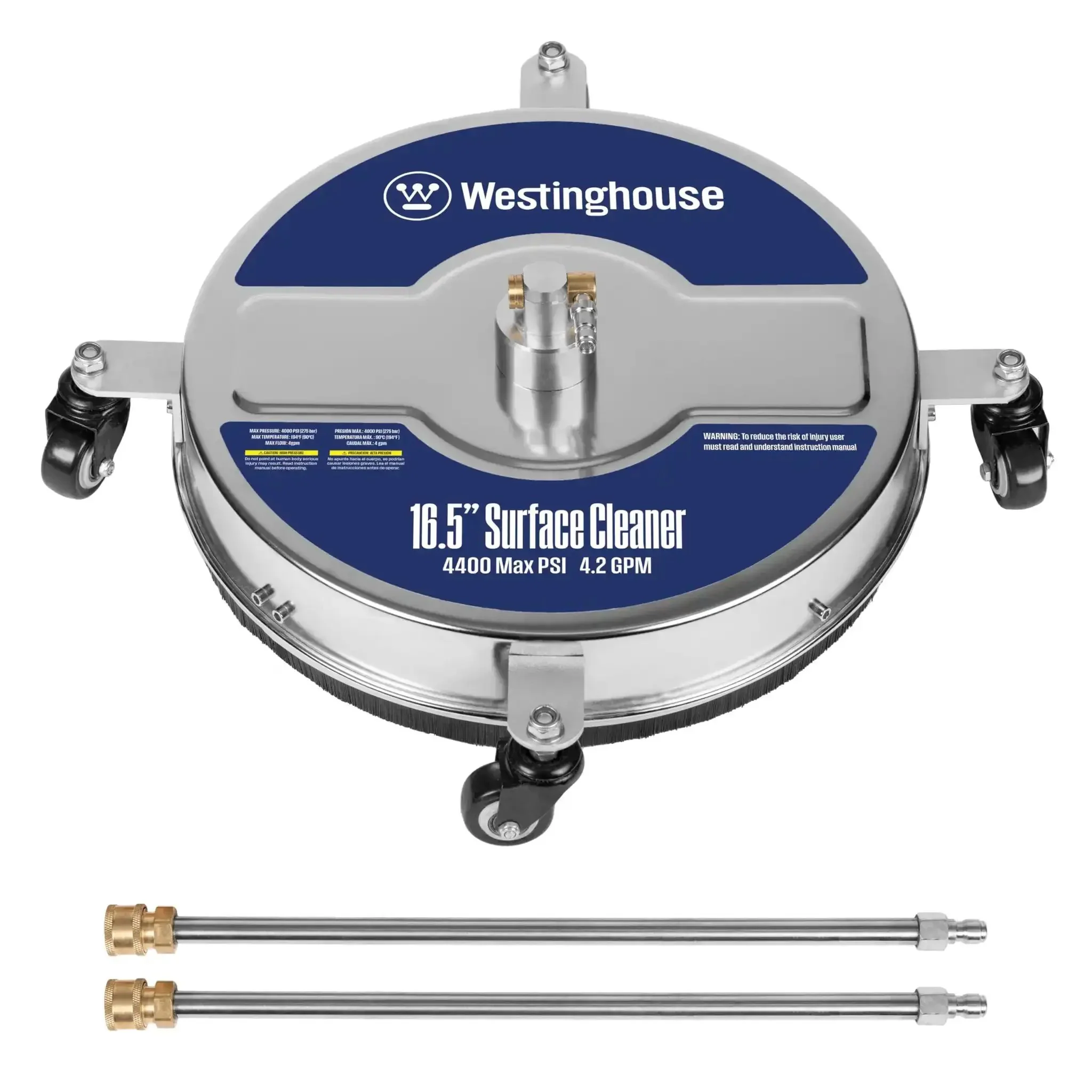 16.5 Inch Surface Cleaner Attachment For Pressure Washers Stainless Steel Up To 4400 PSI Quick Connect One Quarter Inch For Gas And Electric Washers Busts Grime On Decks Patios Driveways And Walls Like A Pro