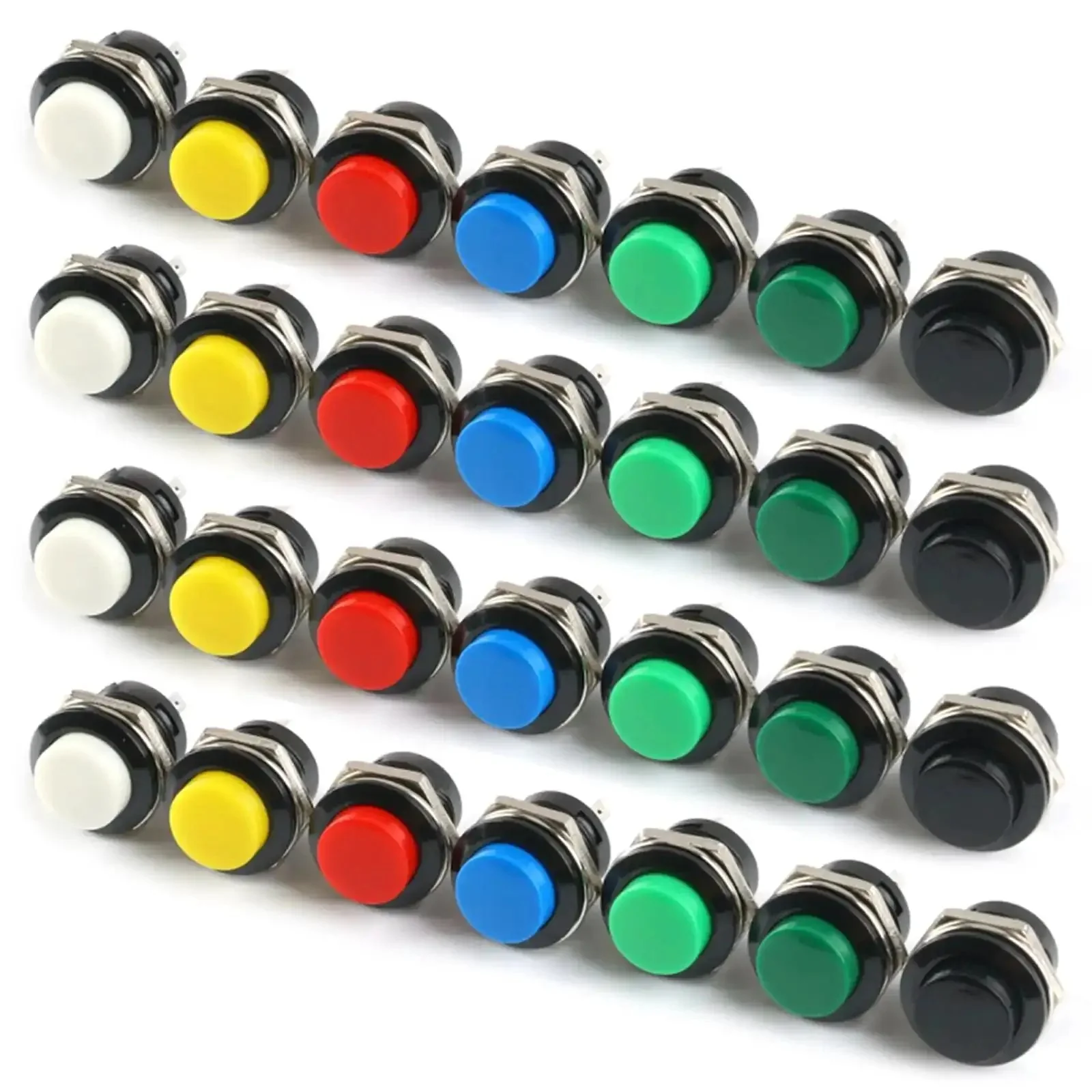 16Mm Momentary Push Button Switches Kit For Arcade Cabinets 28 Pcs Self Resetting Non Lock Mini Round Buttons 7 Color Options Red Green Yellow White Black Blue Blackish Green Perfect For Gamer DIY Arcade Builds
