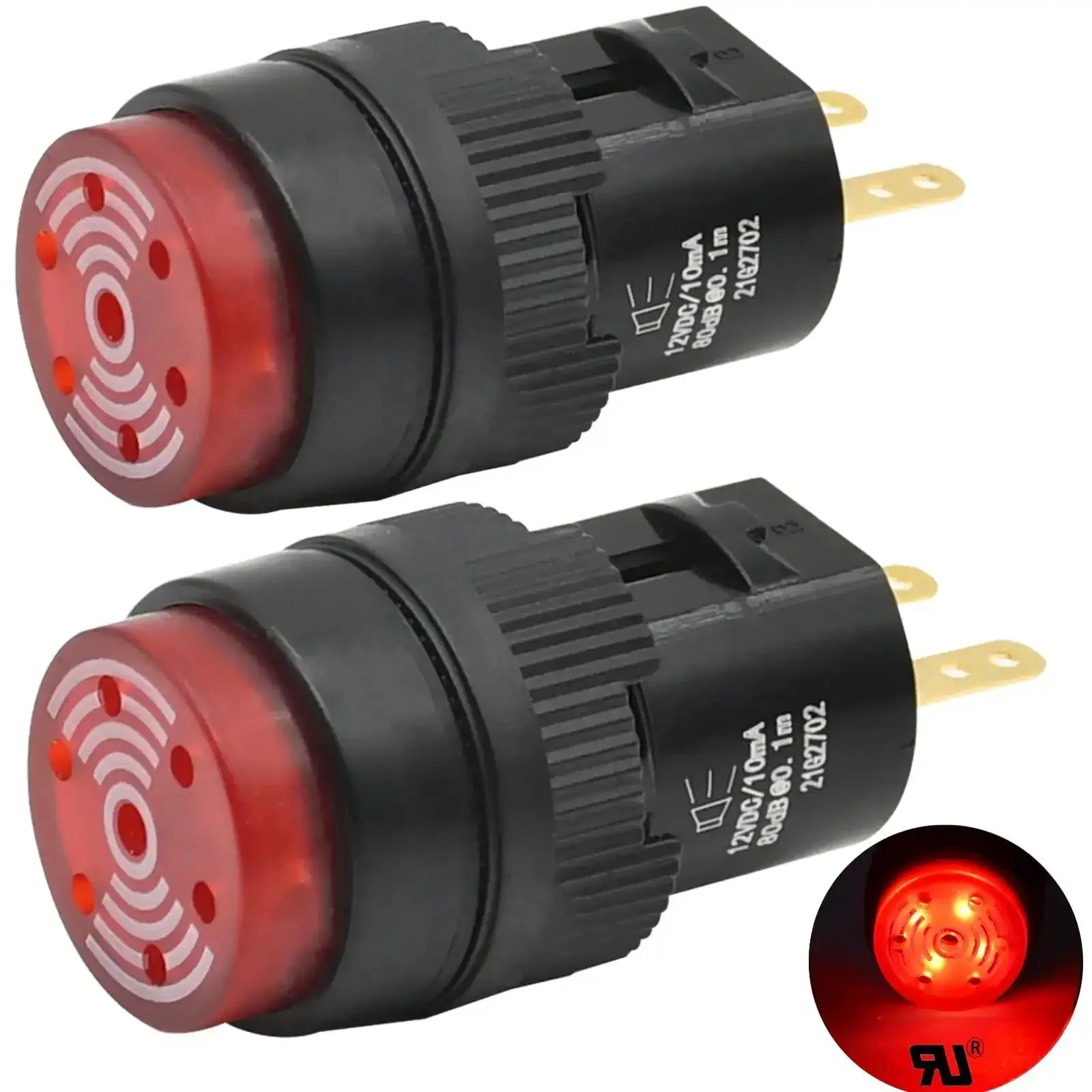 16mm Red Buzzer Indicator Light Lamp 12V DC LED With 0.63 Inch Round Cap Alarm Signal For Electrical Control Panels Continuous 80dB Sound DIY 2 Pack Ideal For Panels And DIY Projects