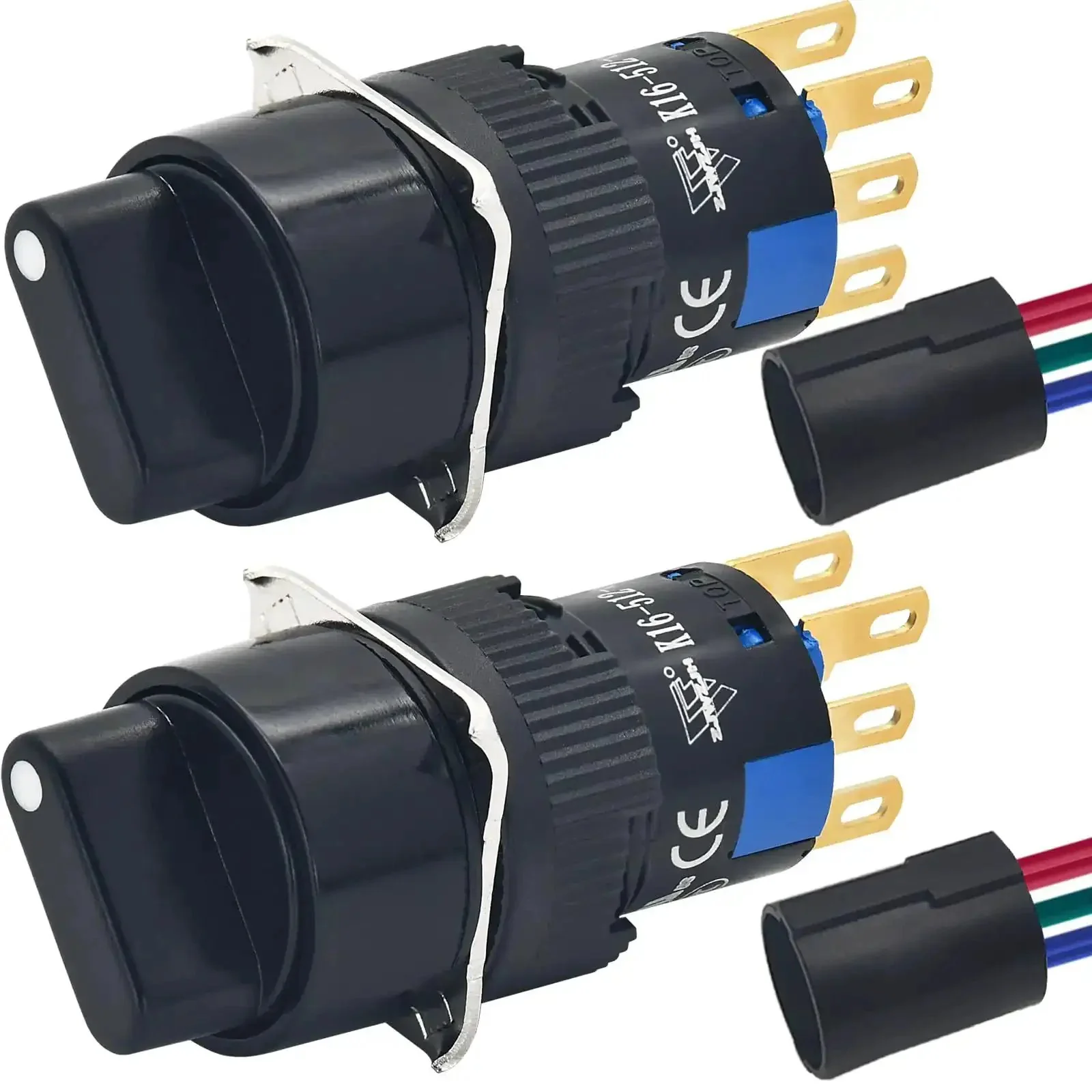 16mm Three Position Rotary Switch With Two NO Two NC DPDT Latching 5 Amp 250 Volt On Off On Selector Button Knob With Wire Leads Two Pack UL Listed For DIY Projects And Electronics