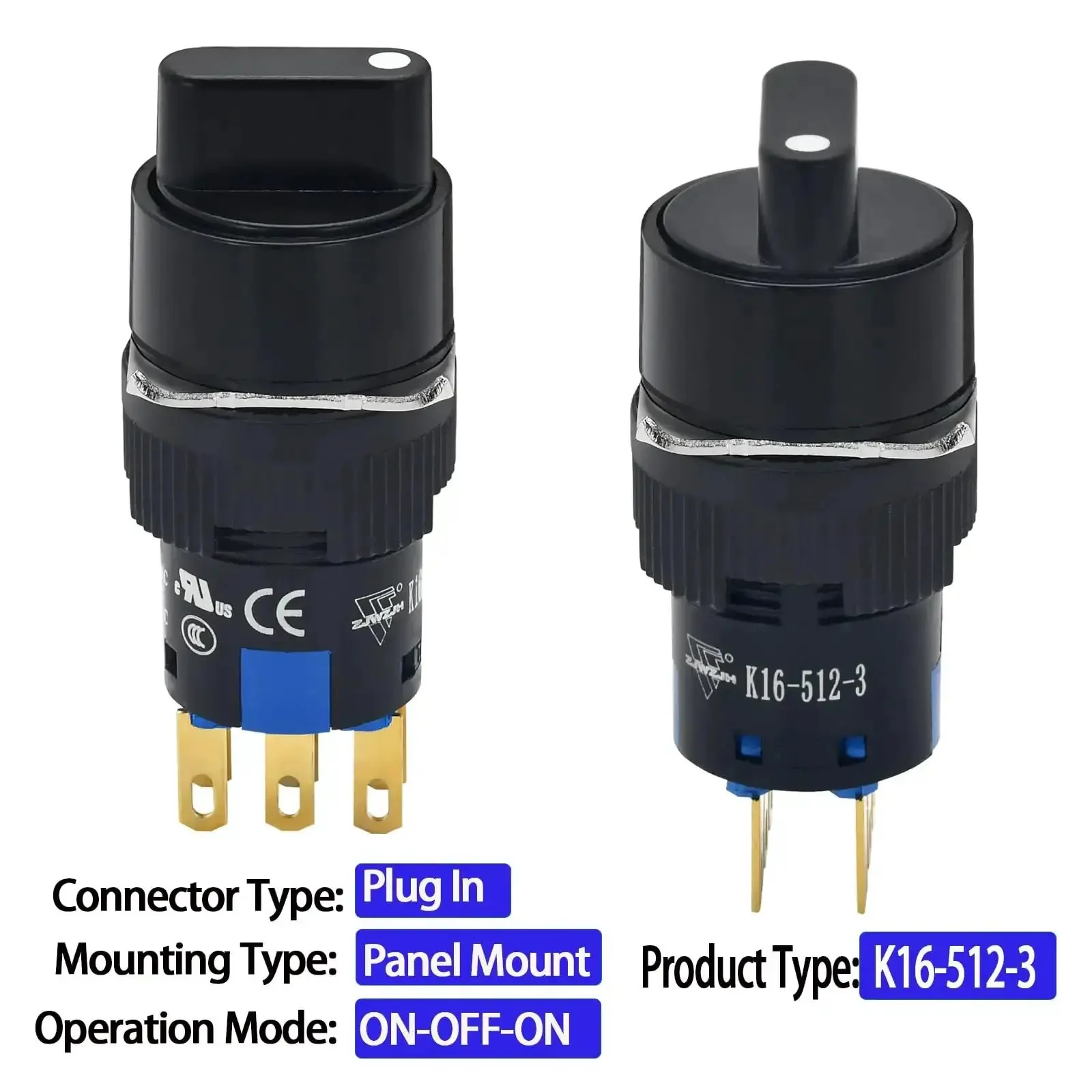 16mm Three Position Rotary Switch With Two NO Two NC DPDT Latching 5 Amp 250 Volt On Off On Selector Button Knob With Wire Leads Two Pack UL Listed For DIY Projects And Electronics - Image 3