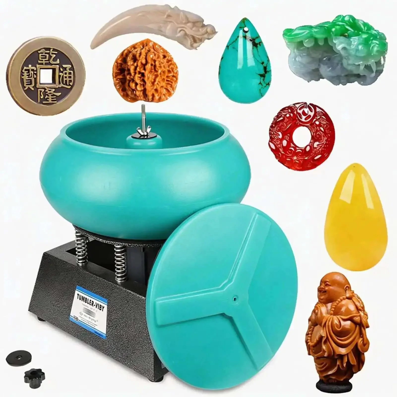 17-Inch Vibratory Tumbler Polisher For Jewelry And Metal Finishing, Stone Polishing Machine, Professional Rock Tumbler Bowl With Leak-Proof Lid, Electric Rock Polisher For Rings, Necklaces, Coins, And Small Parts - Image 6