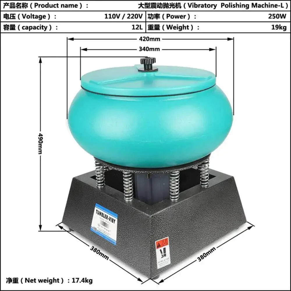 17 Inch Vibratory Tumbler Polishing And Grinding Machine For Jewelry Copper Aluminum Agate Wood Stone 220V 250W 12L Capacity Heavy Duty Bench Top Finishing Tool For Smooth Shine And Precise Shaping - Image 5