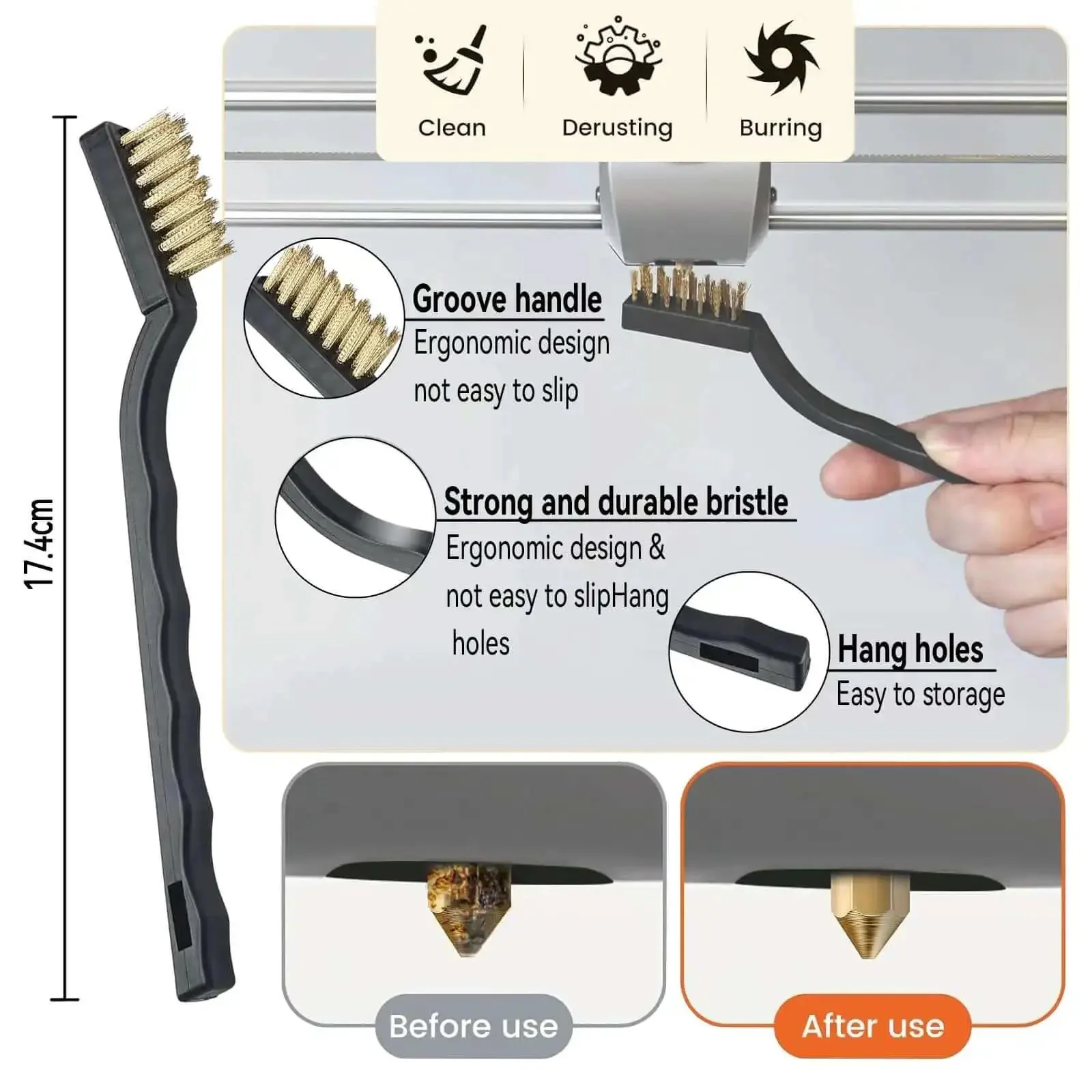 17 Piece Clog Poke 3D Printer Nozzle Cleaning Kit Pro Grade For 1.75mm Filament Nozzles With Arrow Tip Diameter 1.5mm 150mm Length 10 Size Cleaning Needles Tweezers Copper Wire Brush And FDM Tools For Quick No Fuss Print Cleanup - Image 6