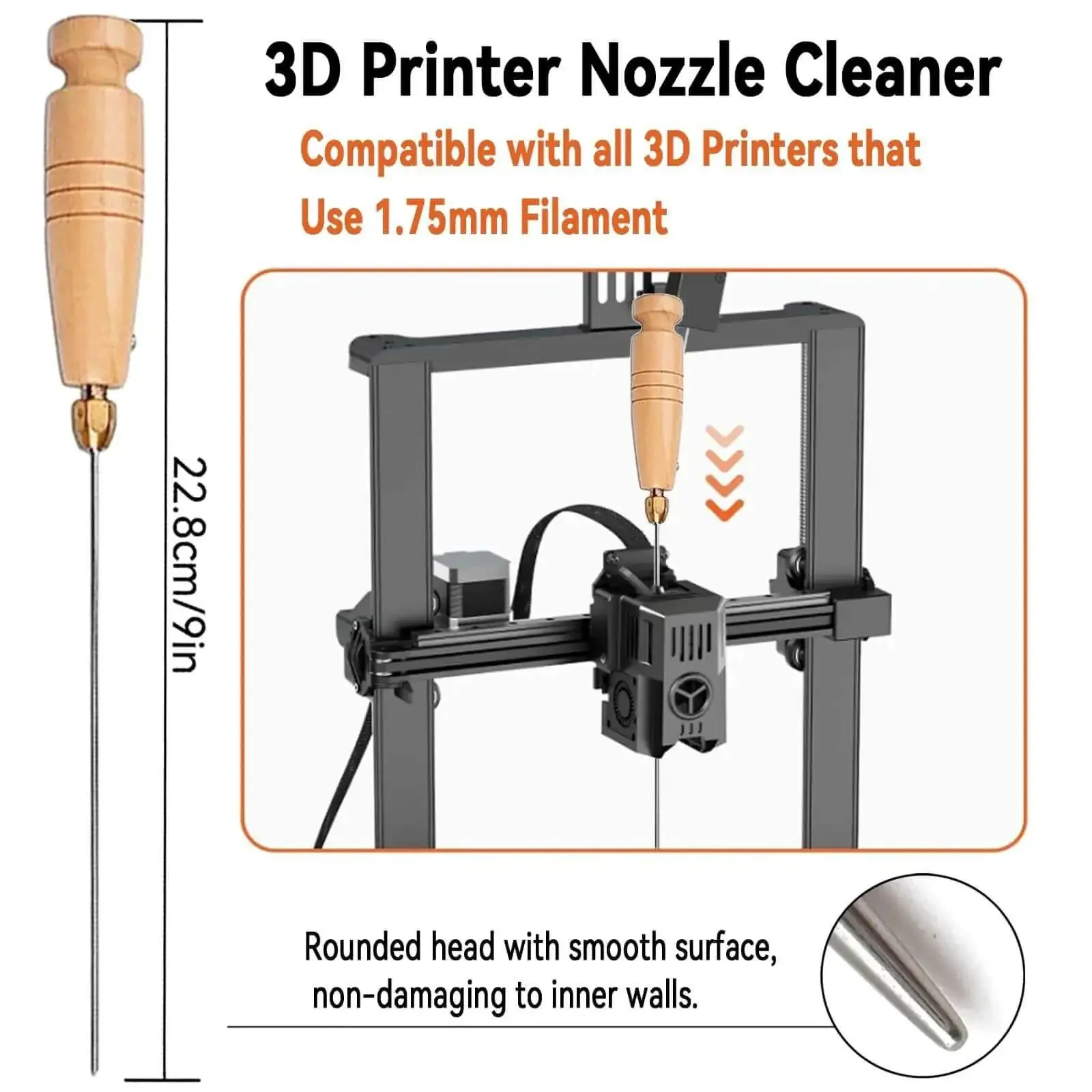 17 Piece Clog Poke 3D Printer Nozzle Cleaning Kit Pro Grade For 1.75mm Filament Nozzles With Arrow Tip Diameter 1.5mm 150mm Length 10 Size Cleaning Needles Tweezers Copper Wire Brush And FDM Tools For Quick No Fuss Print Cleanup - Image 8