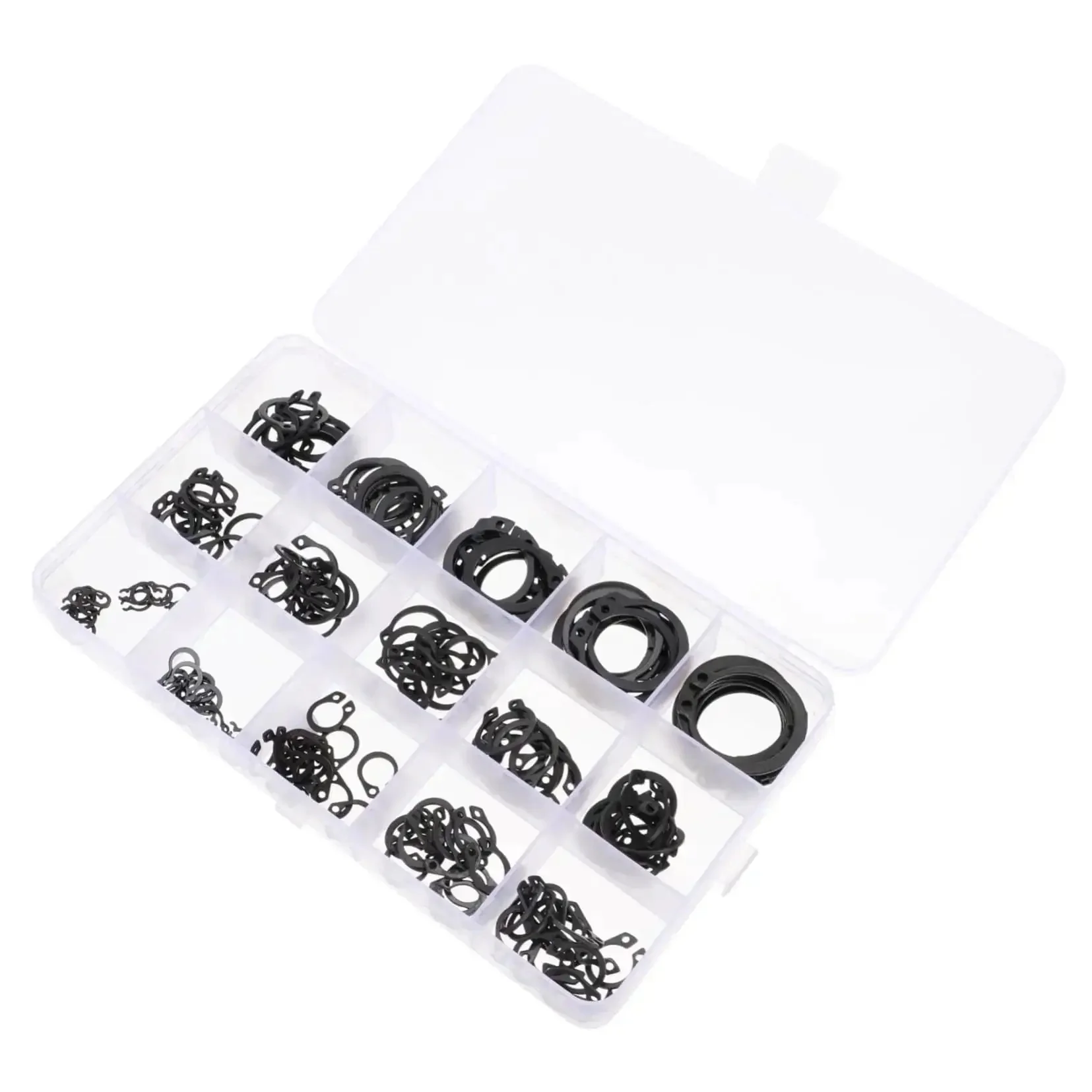 175 Piece Steel C Type External Circlip Snap Ring Assortment Kit For Automotive And Machinery In Clear Storage Case With Easy Size Access Durable Retaining Clips For Repair And Maintenance Of Mechanical Assemblies