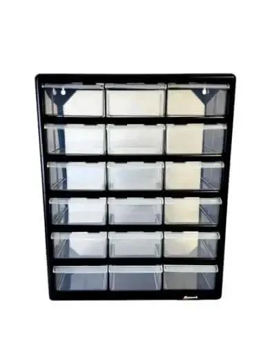 18 Drawer Parts Organizer In Matte Black Finish For DIYers And Pros, Wall Mountable Hardware And Craft Storage Unit With Clear Drawers For Easy Viewing, Compact 6.25 x 14.75 x 18.5 Inches - Image 8