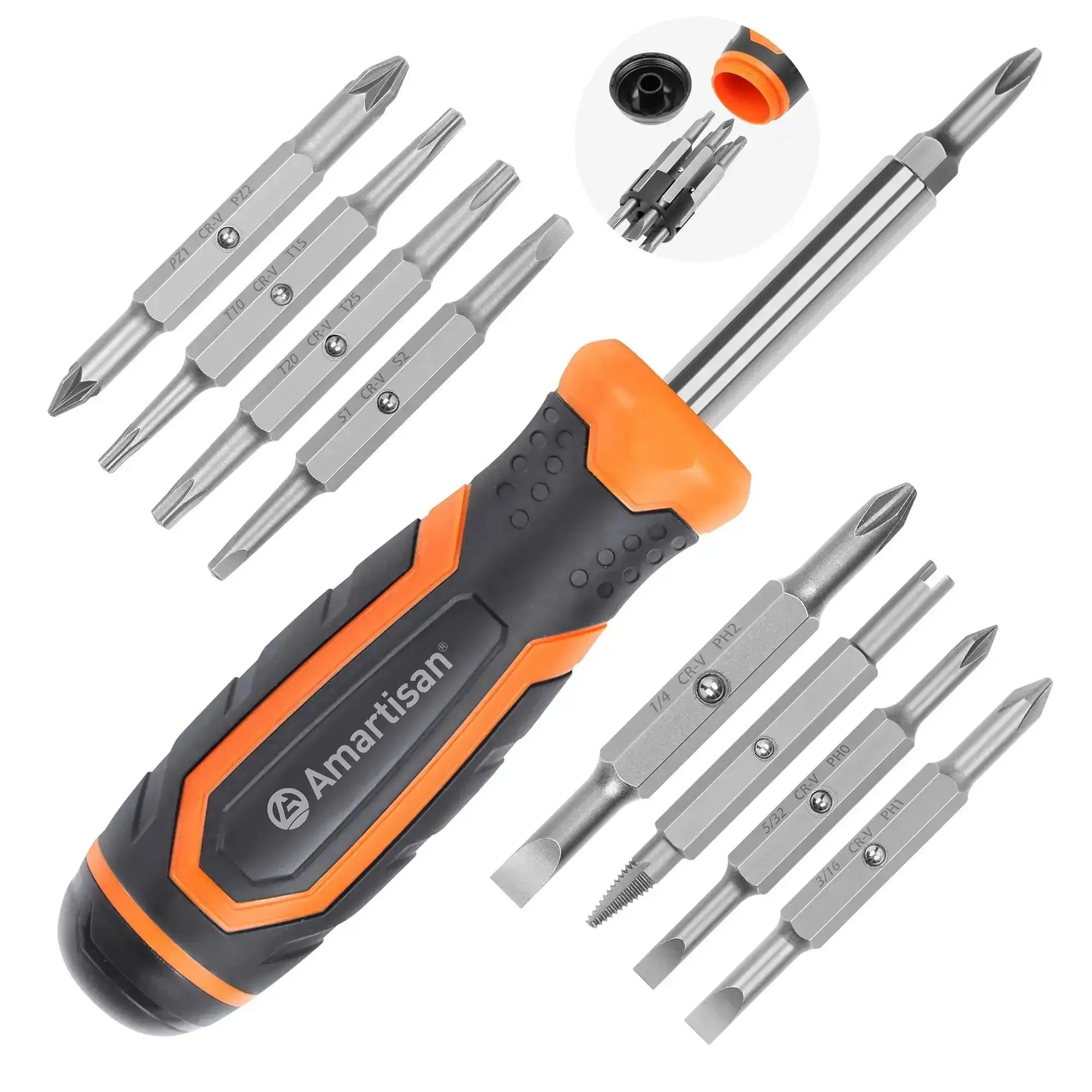 18 In 1 Multi Bit Screwdriver Set With Ergonomic Handle Portable All In One Tool Kit For Slotted Phillips Pozidriv Torx Square And Nut Driver Bits Pro Grade Heat Treated Bits For Home DIY Projects