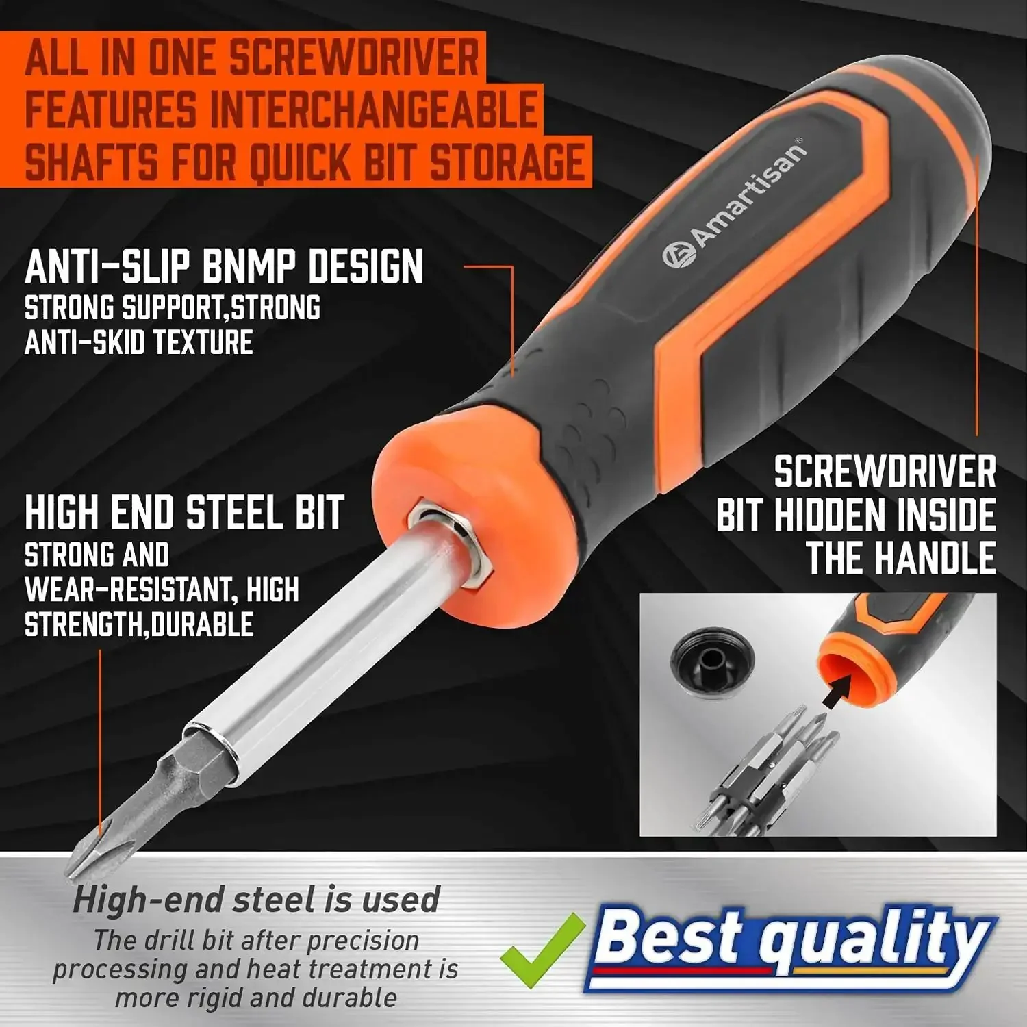 18 In 1 Multi Bit Screwdriver Set With Ergonomic Handle Portable All In One Tool Kit For Slotted Phillips Pozidriv Torx Square And Nut Driver Bits Pro Grade Heat Treated Bits For Home DIY Projects - Image 5