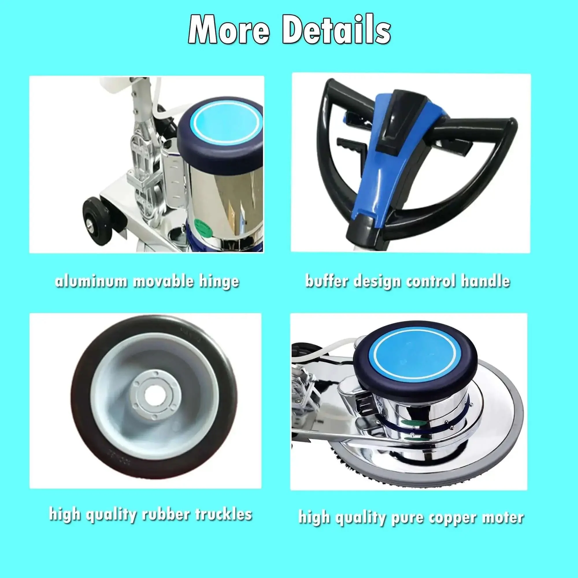 18 Inch Commercial Floor Scrubber Buffer Built Tough Polisher With 1100W Motor And 12L Tank For Hotel Carpet And Tile Cleaning Butterfly Handle Low Noise 110V - Image 3